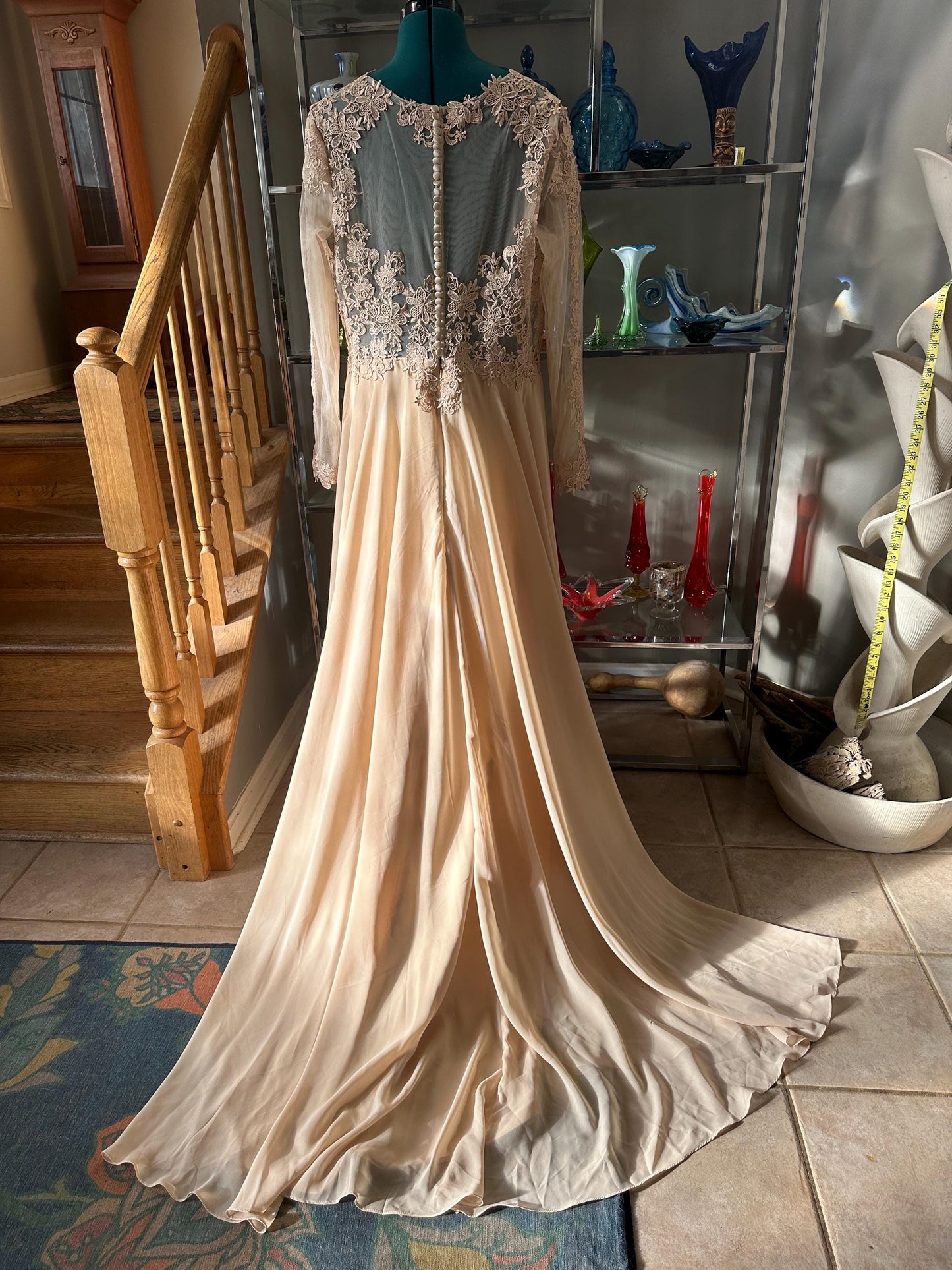Ivory Lace Bodice Wedding Gown | Size 20, Chiffon Overlay