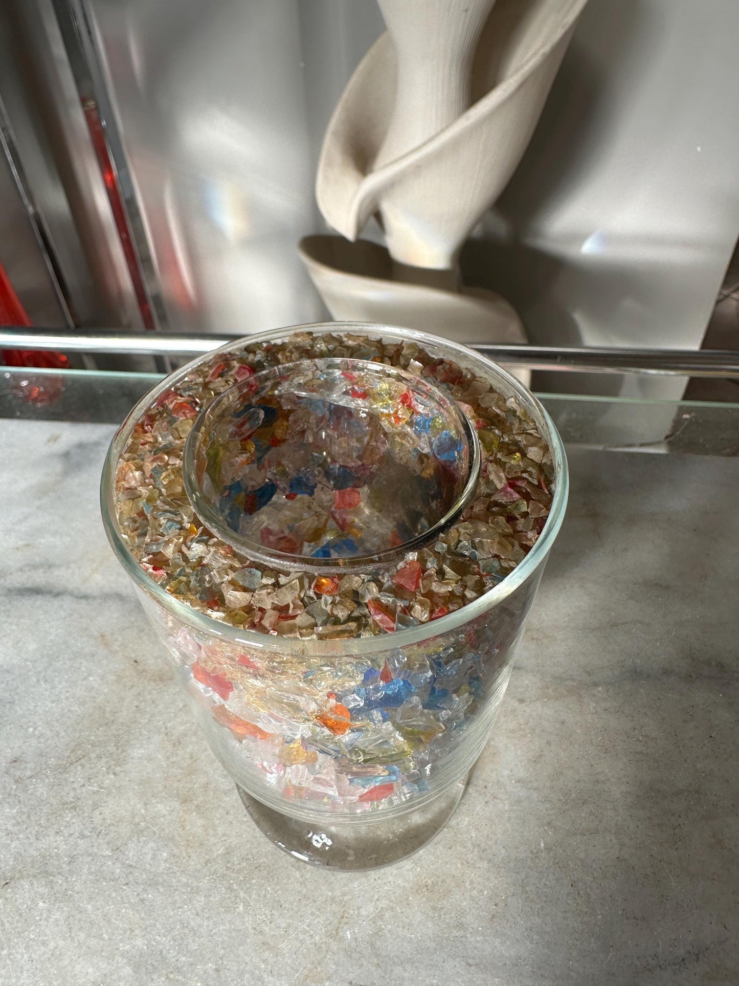 Pilgrim Glass Votive Candle Holder VTG 60s Romance Color Kaleidoscope Ambience