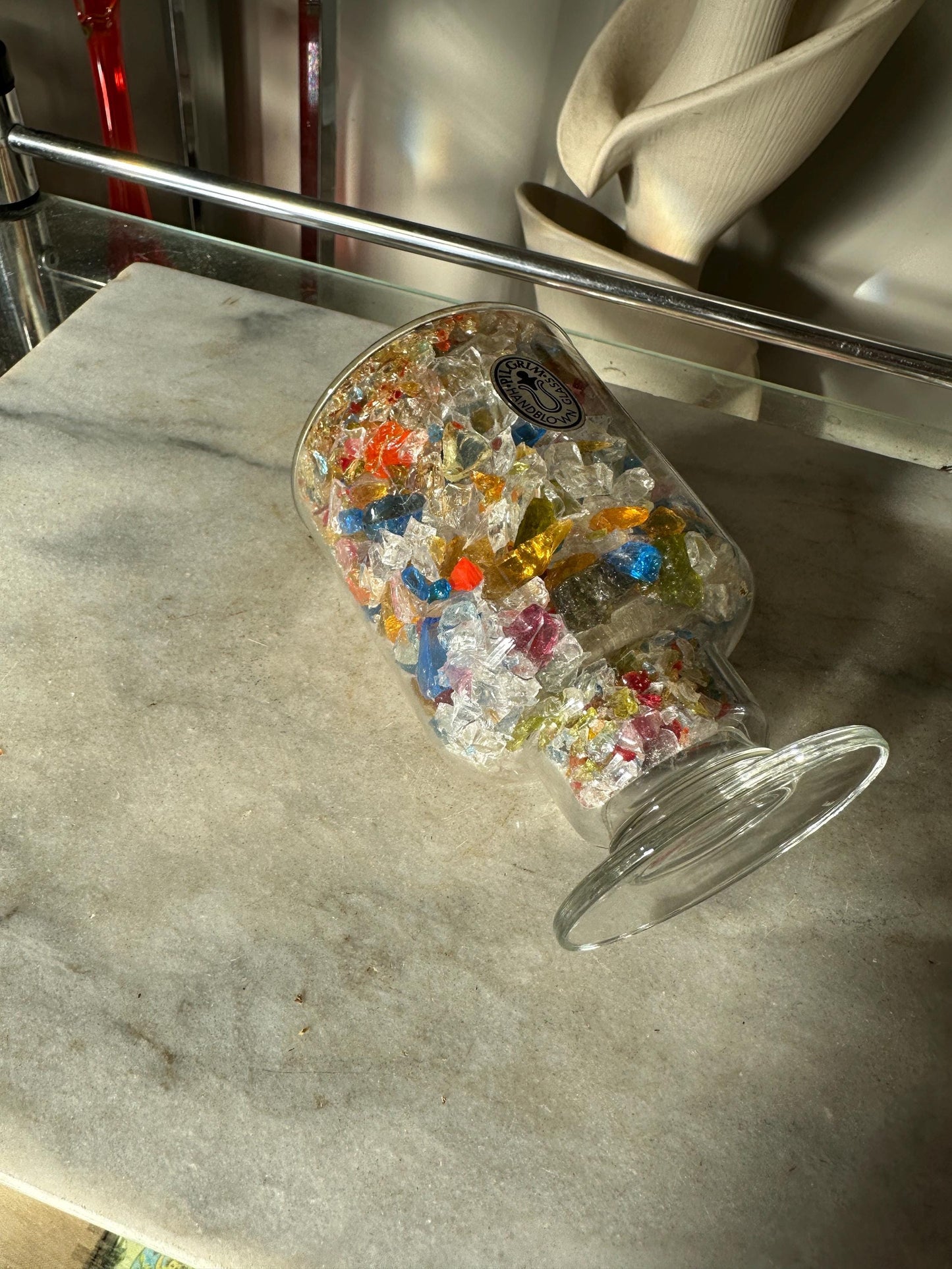 Pilgrim Glass Votive Candle Holder VTG 60s Romance Color Kaleidoscope Ambience