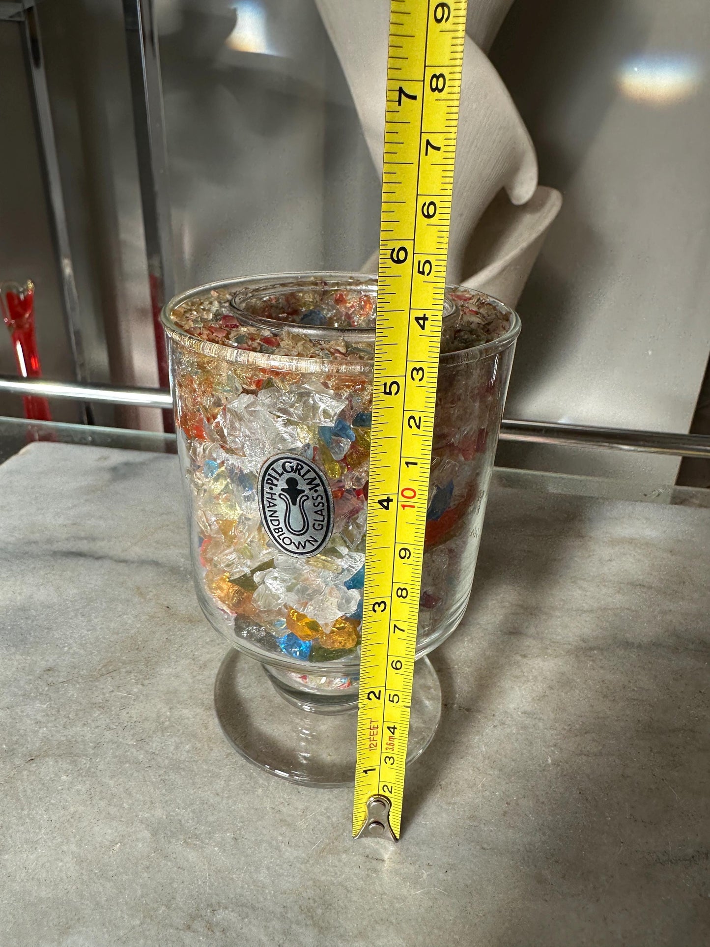 Pilgrim Glass Votive Candle Holder VTG 60s Romance Color Kaleidoscope Ambience