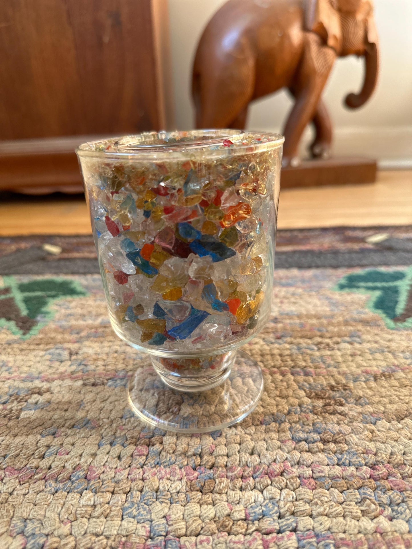 Pilgrim Glass Votive Candle Holder VTG 60s Romance Color Kaleidoscope Ambience