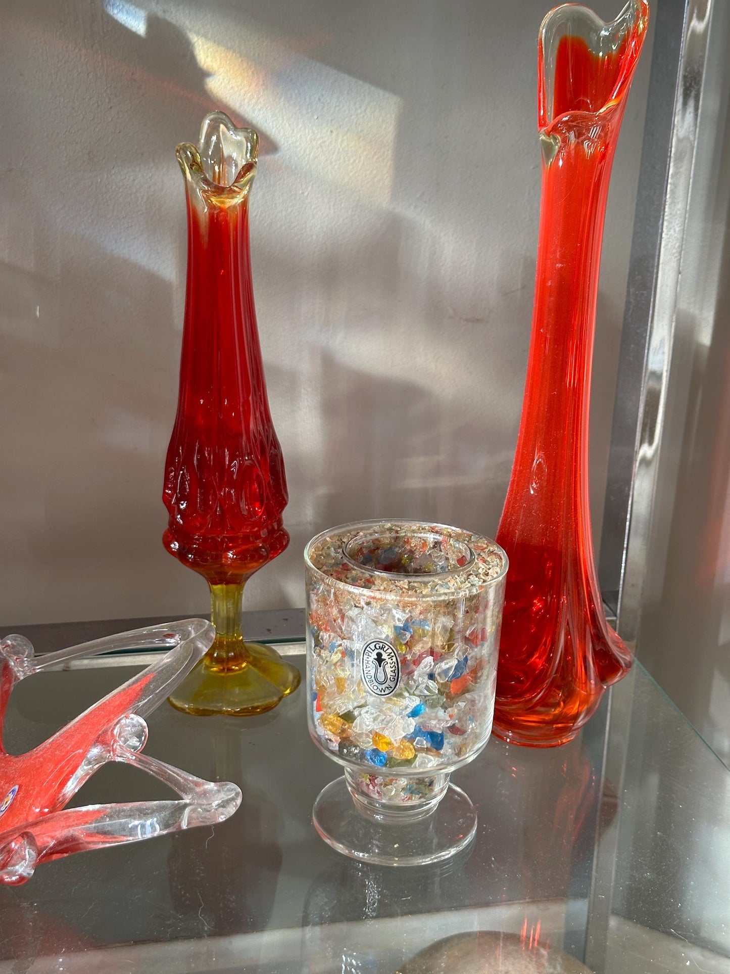 Pilgrim Glass Votive Candle Holder VTG 60s Romance Color Kaleidoscope Ambience