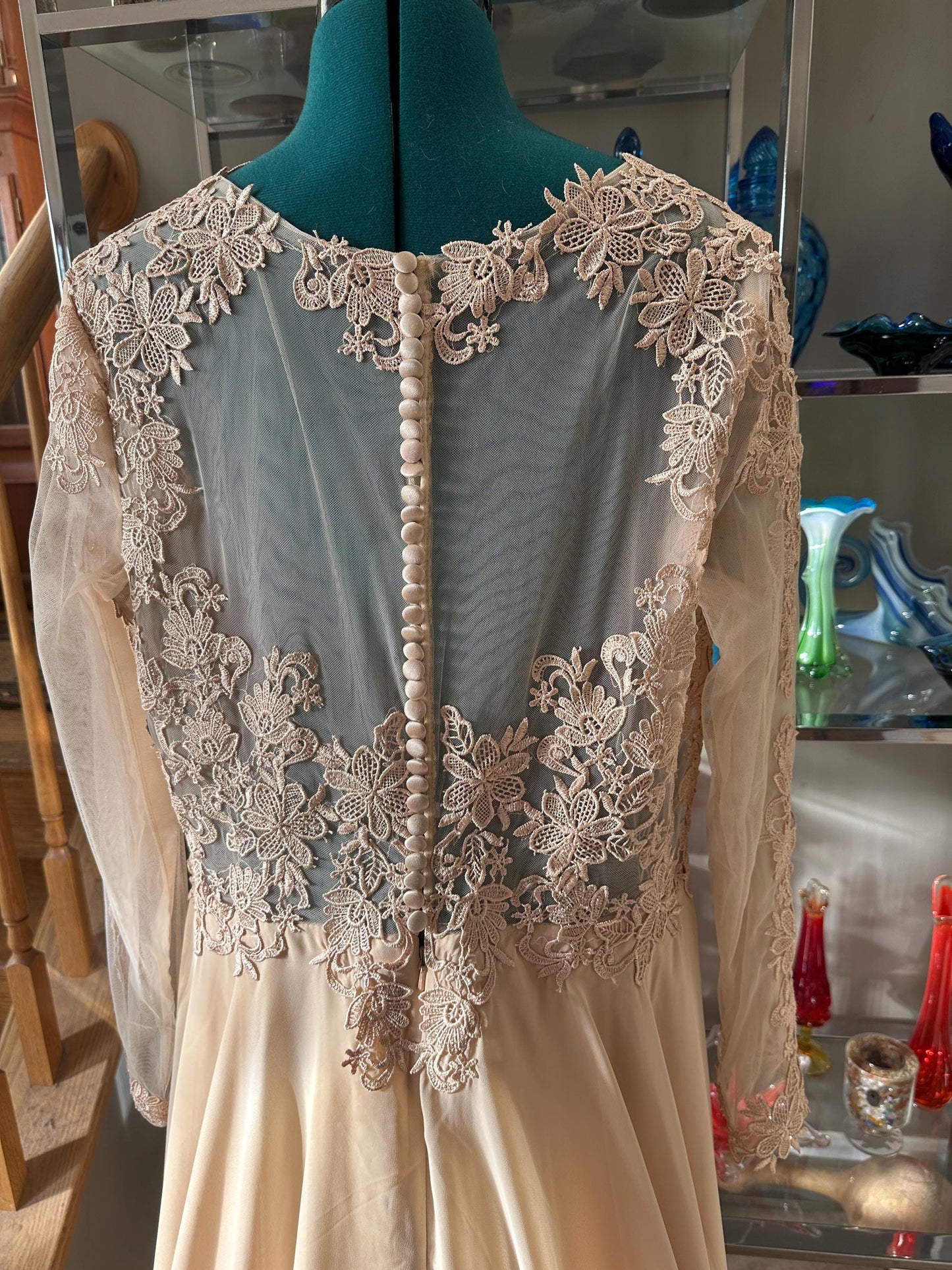 Ivory Lace Bodice Wedding Gown | Size 20, Chiffon Overlay