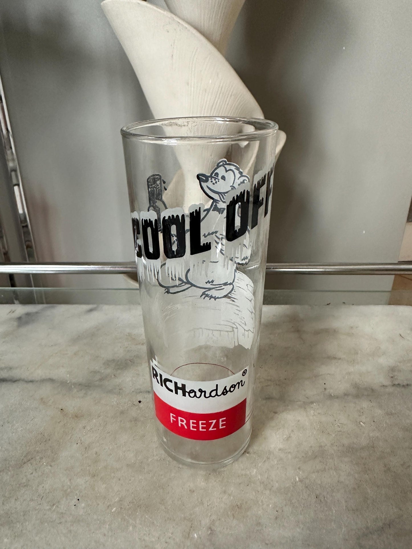 Vintage Richardson Root Beer Glass- "Cool Off Richardson Freeze" with Bear Logo/ Advertising Collectible Glass- Tall Slender Drinking Glass