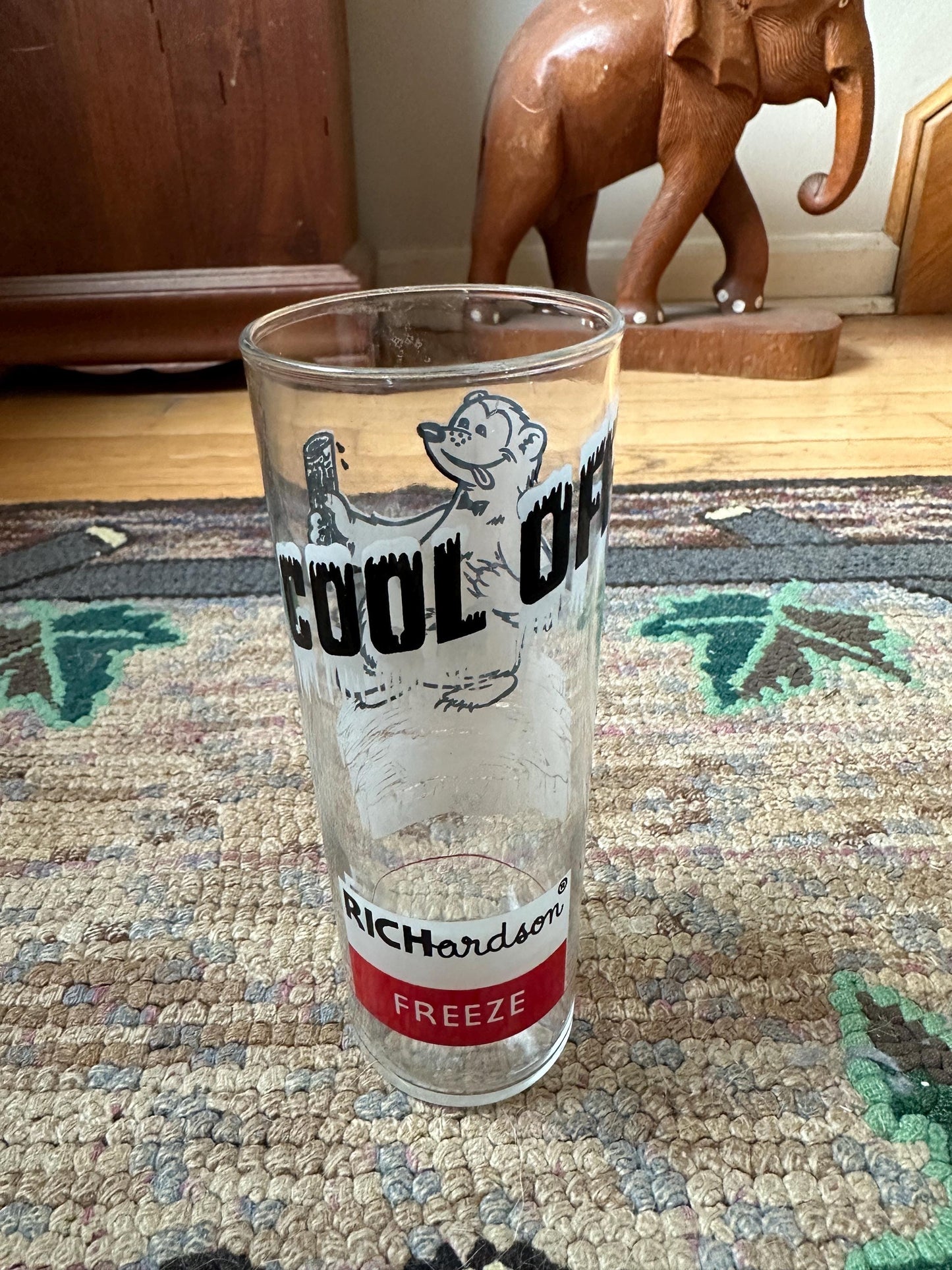 Vintage Richardson Root Beer Glass- "Cool Off Richardson Freeze" with Bear Logo/ Advertising Collectible Glass- Tall Slender Drinking Glass