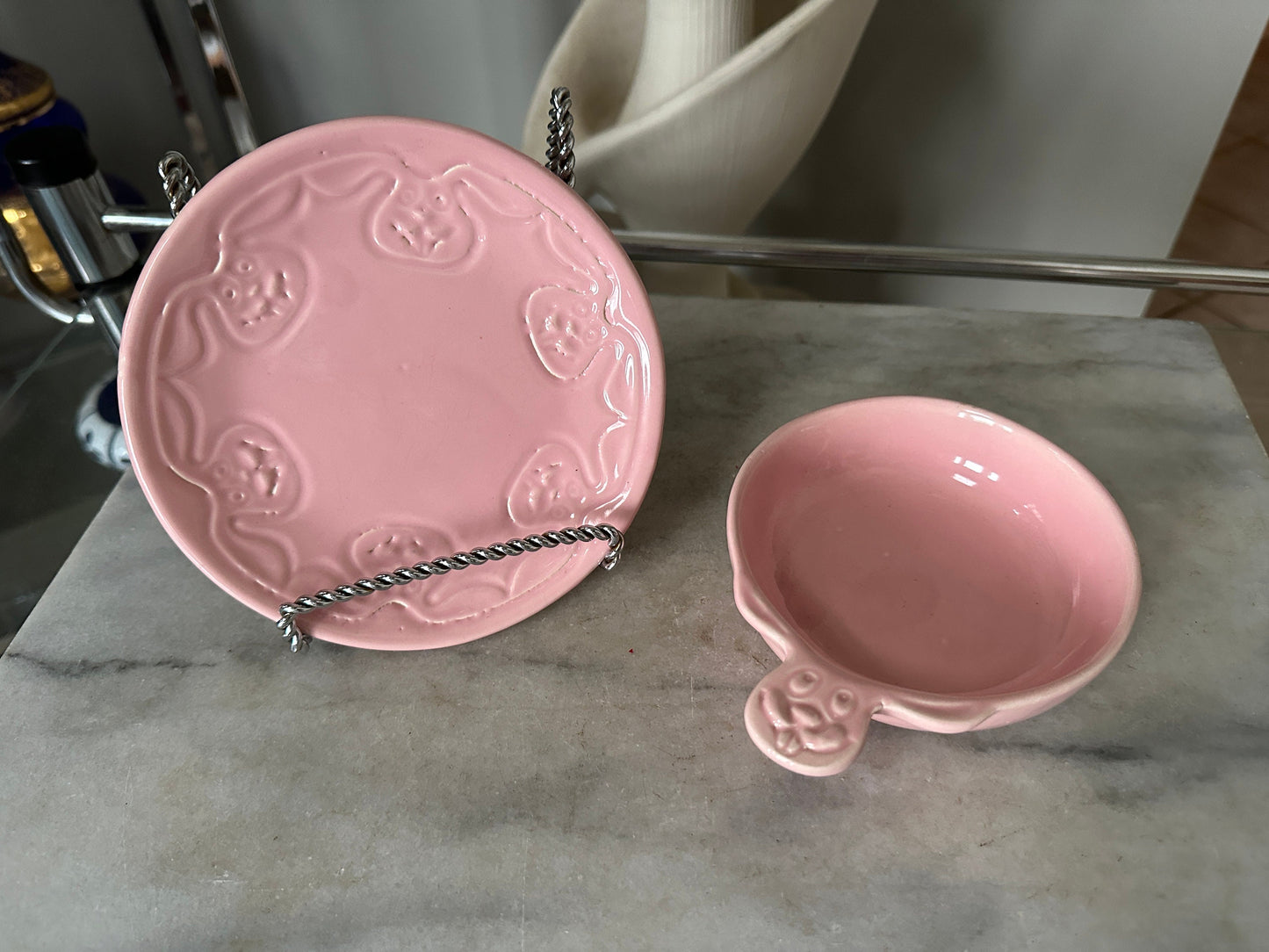 Rare Numbered McCoy Child's Bunny Plate with Bowl. Pink. Numbers/ 1221 & 1222.