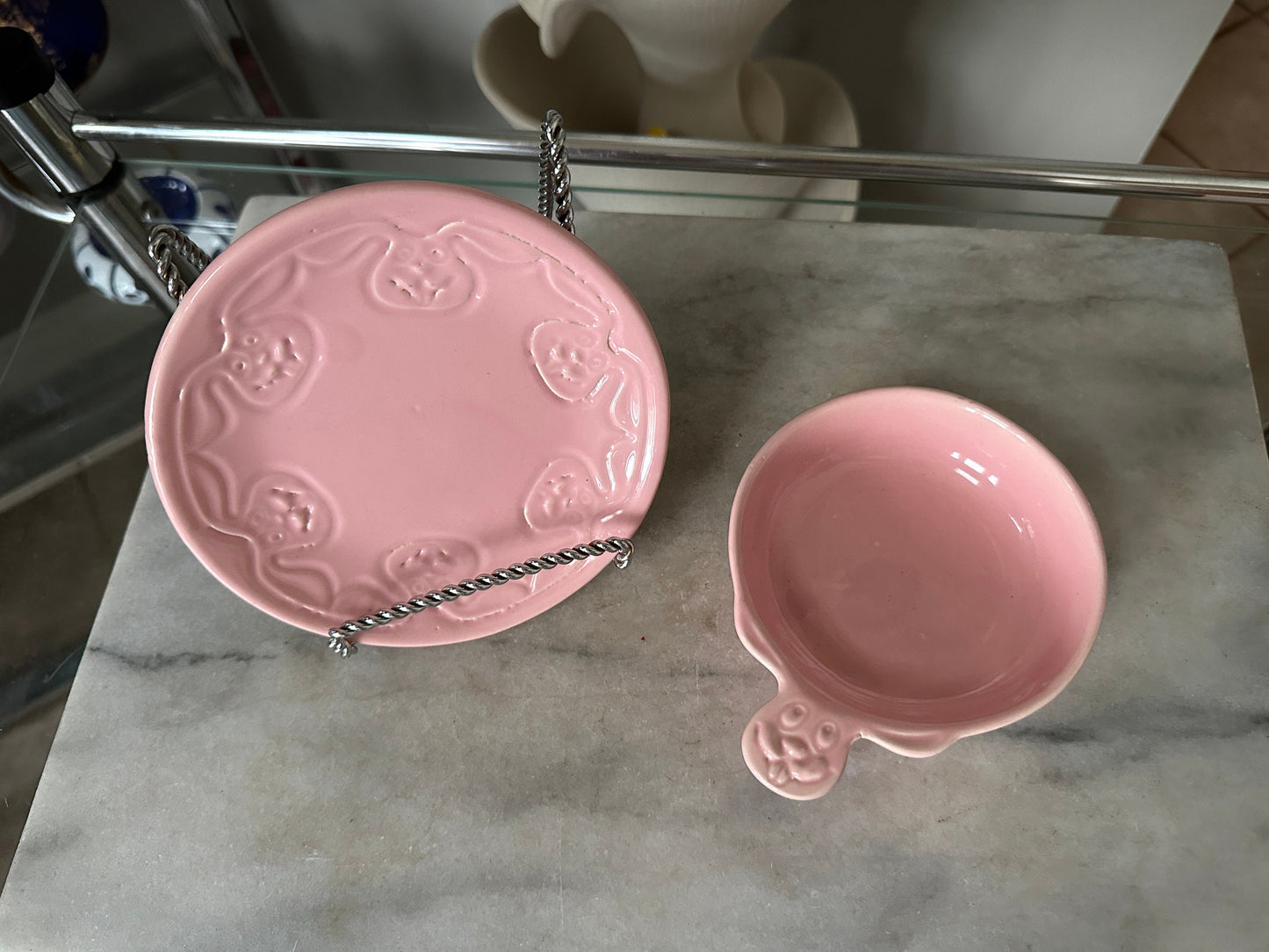 Rare Numbered McCoy Child's Bunny Plate with Bowl. Pink. Numbers/ 1221 & 1222.