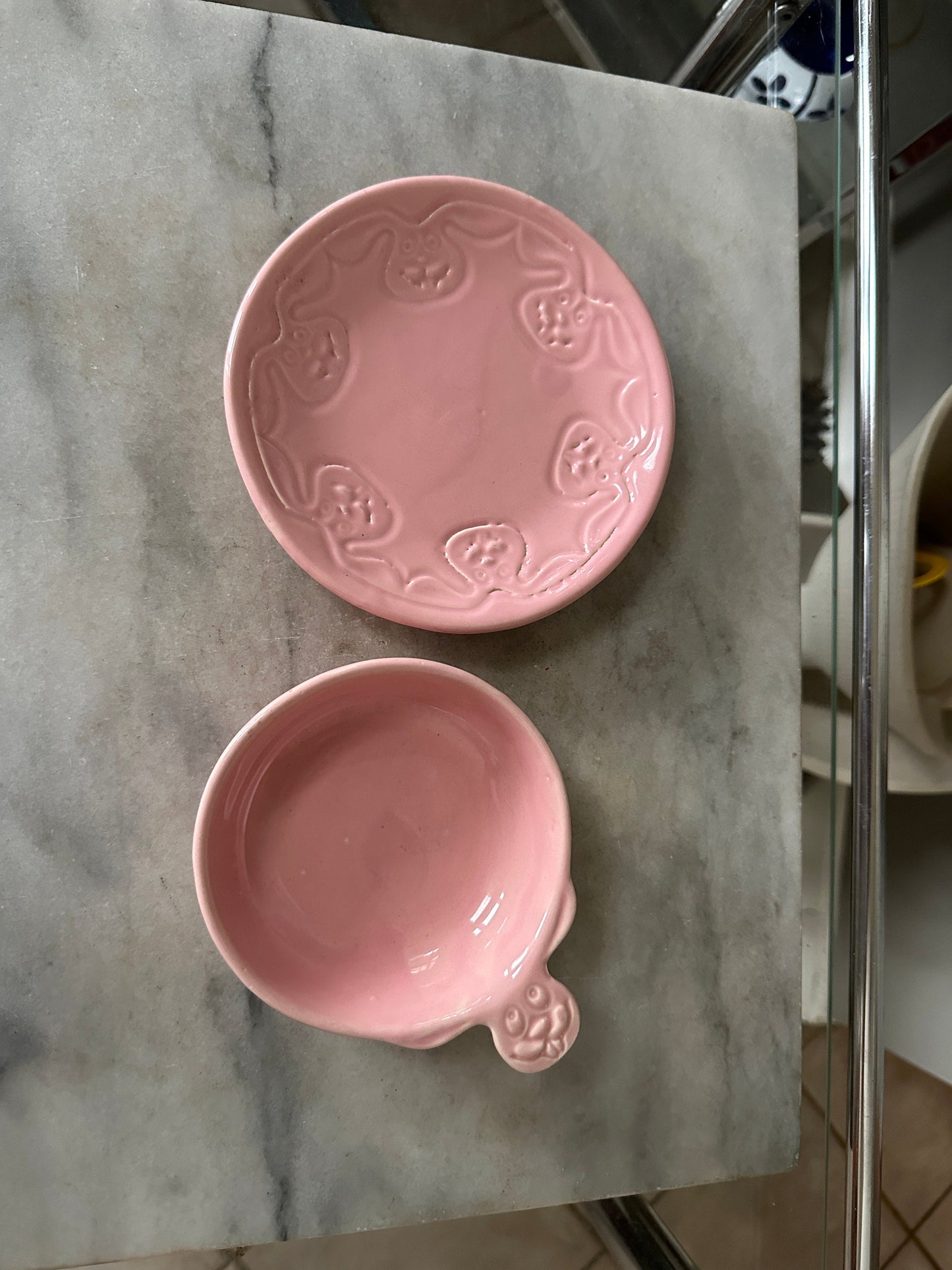 Rare Numbered McCoy Child's Bunny Plate with Bowl. Pink. Numbers/ 1221 & 1222.