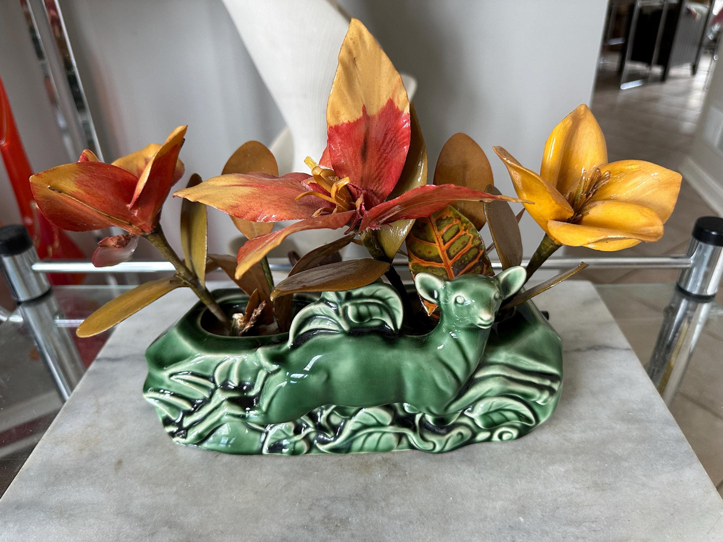 MCM Phil Mar Green Deer TV Lamp Planter: 1950s Mid-Century Modern