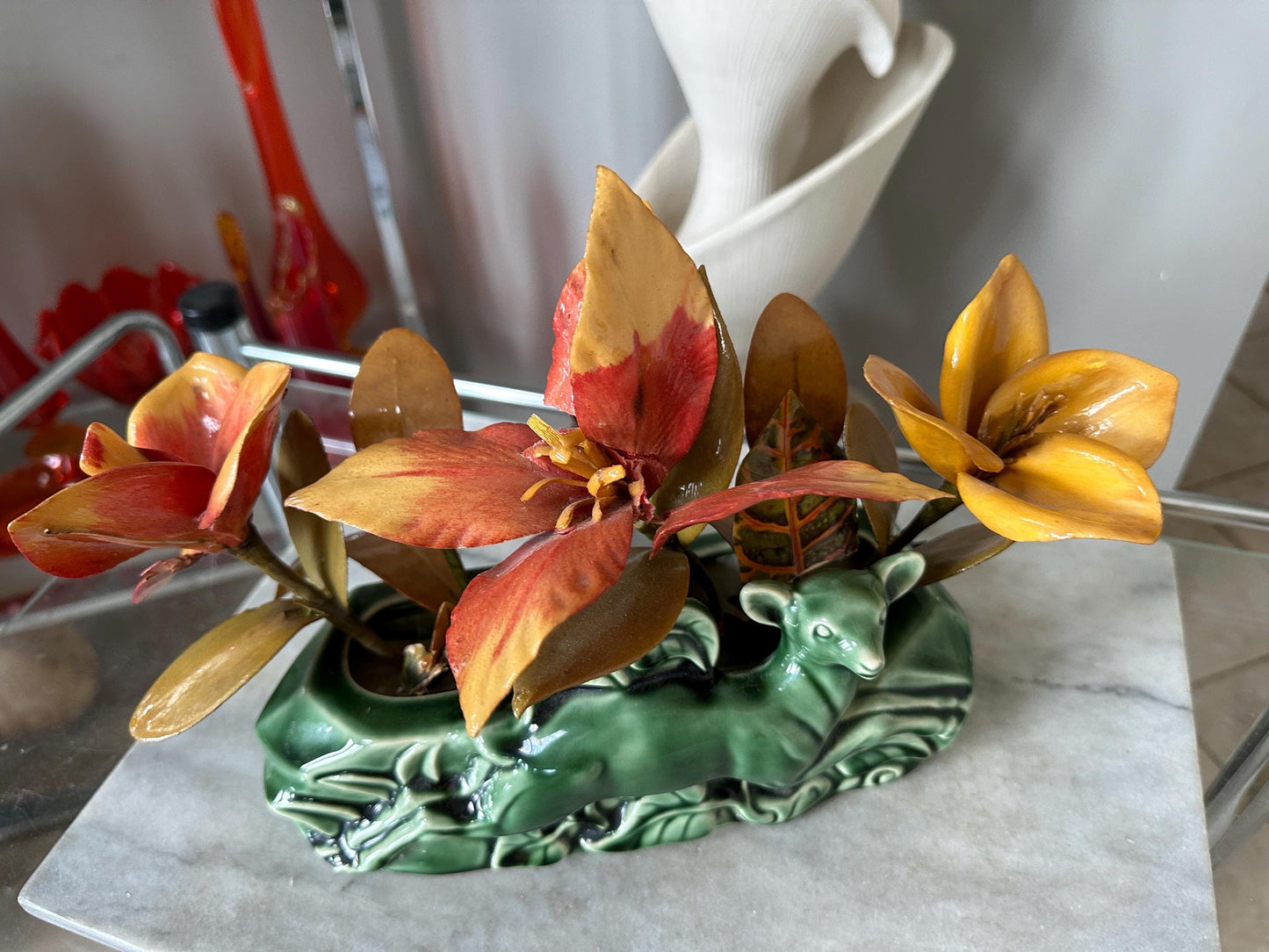 MCM Phil Mar Green Deer TV Lamp Planter: 1950s Mid-Century Modern