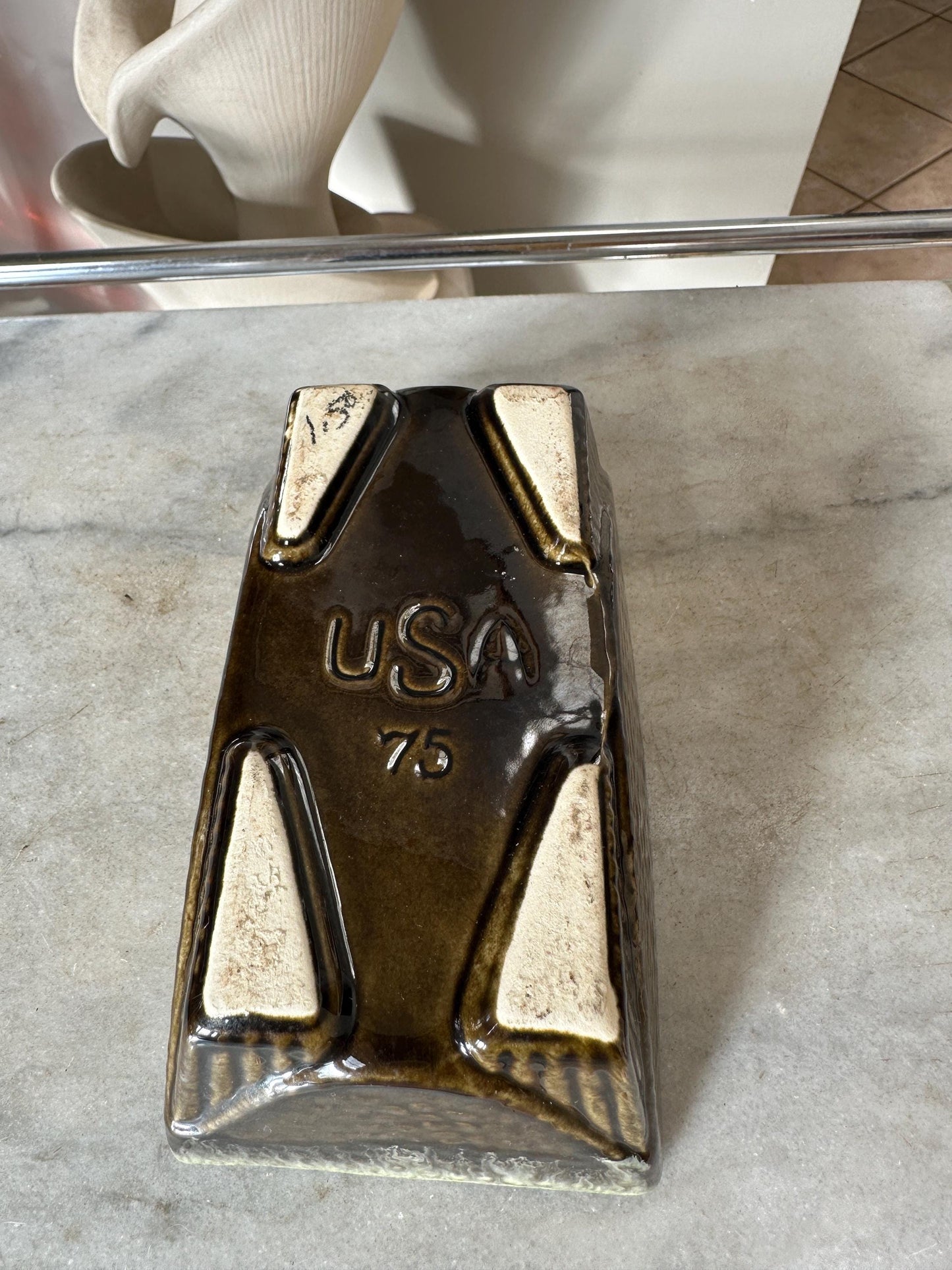 Vintage Brush Olive Brown White Drip Planter 75 | USA Pottery | Succulent Planter