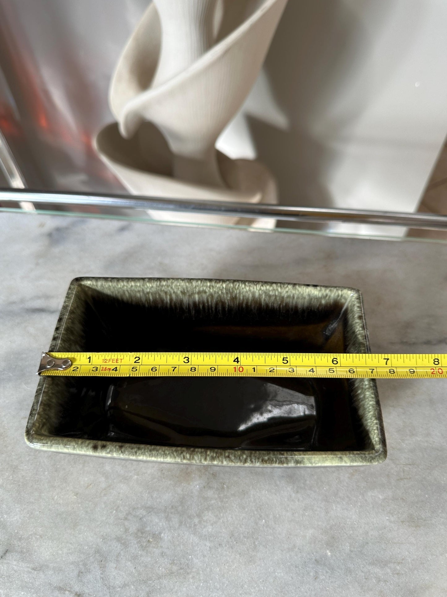 Vintage Brush Olive Brown White Drip Planter 75 | USA Pottery | Succulent Planter