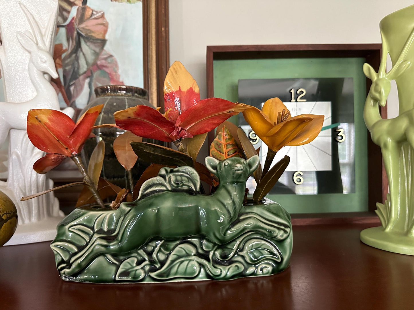 MCM Phil Mar Green Deer TV Lamp Planter: 1950s Mid-Century Modern