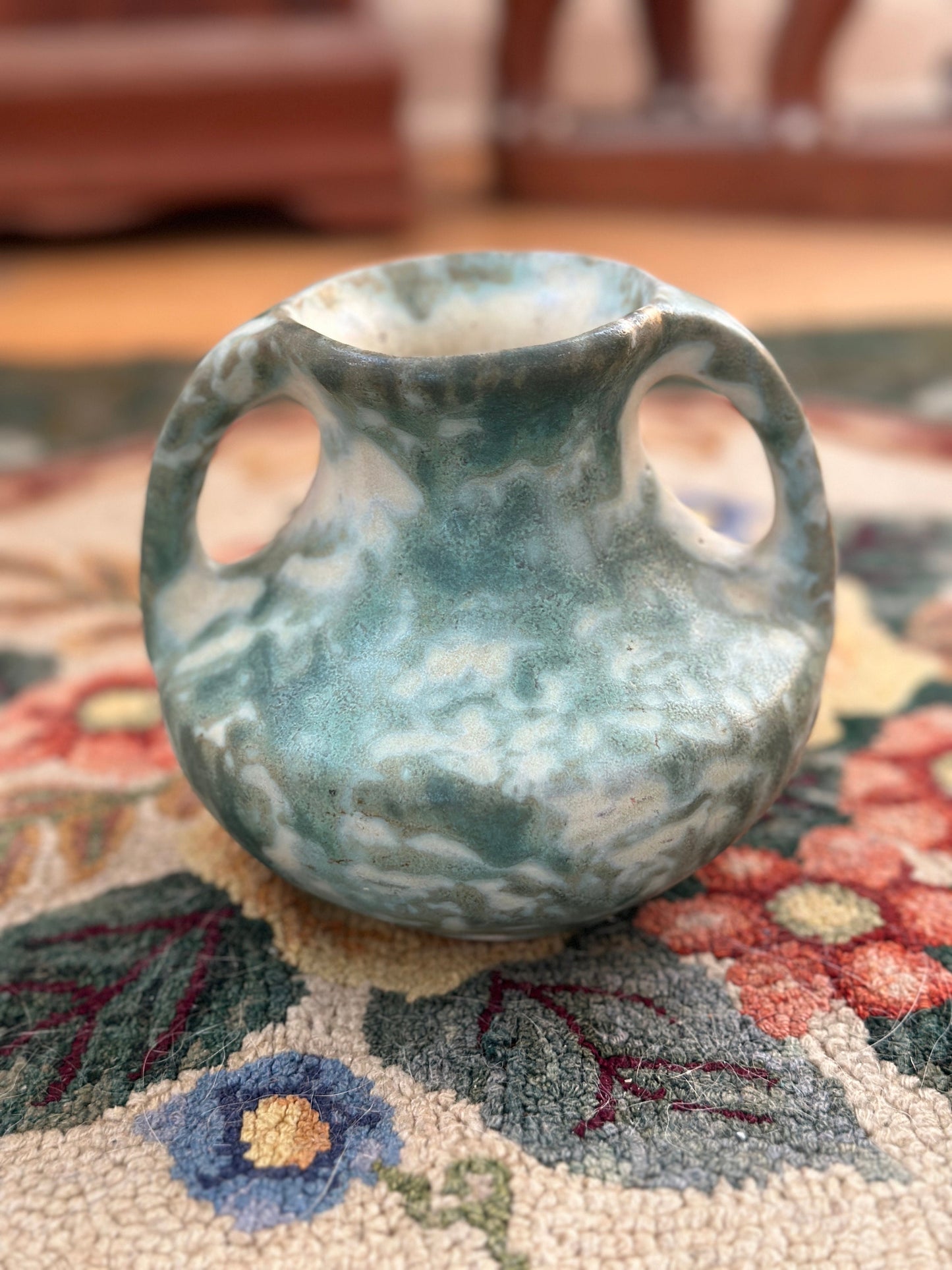 Burley Winter 1930s Vintage Art Pottery Mottled Green Ceramic Vase