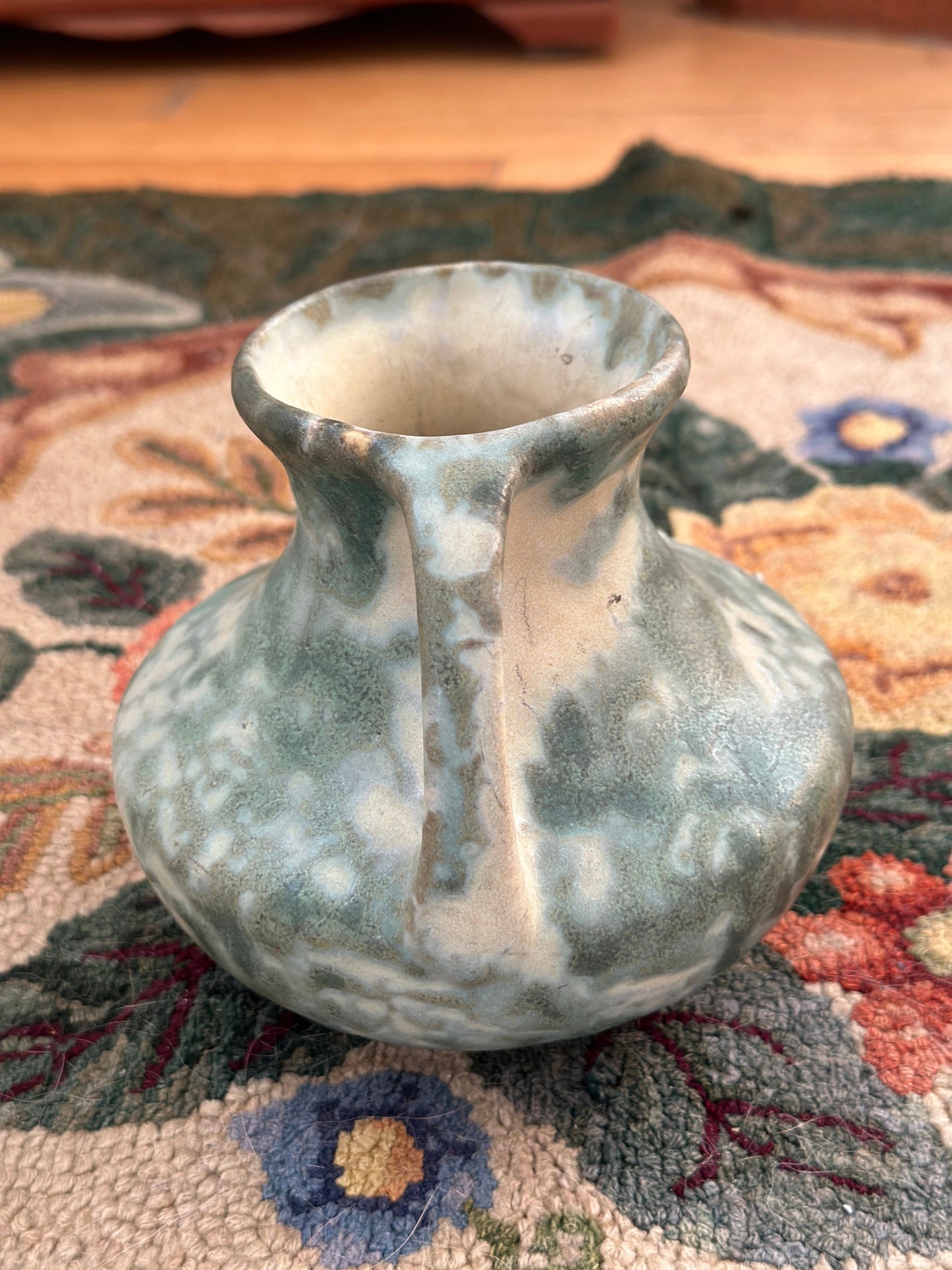 Burley Winter 1930s Vintage Art Pottery Mottled Green Ceramic Vase
