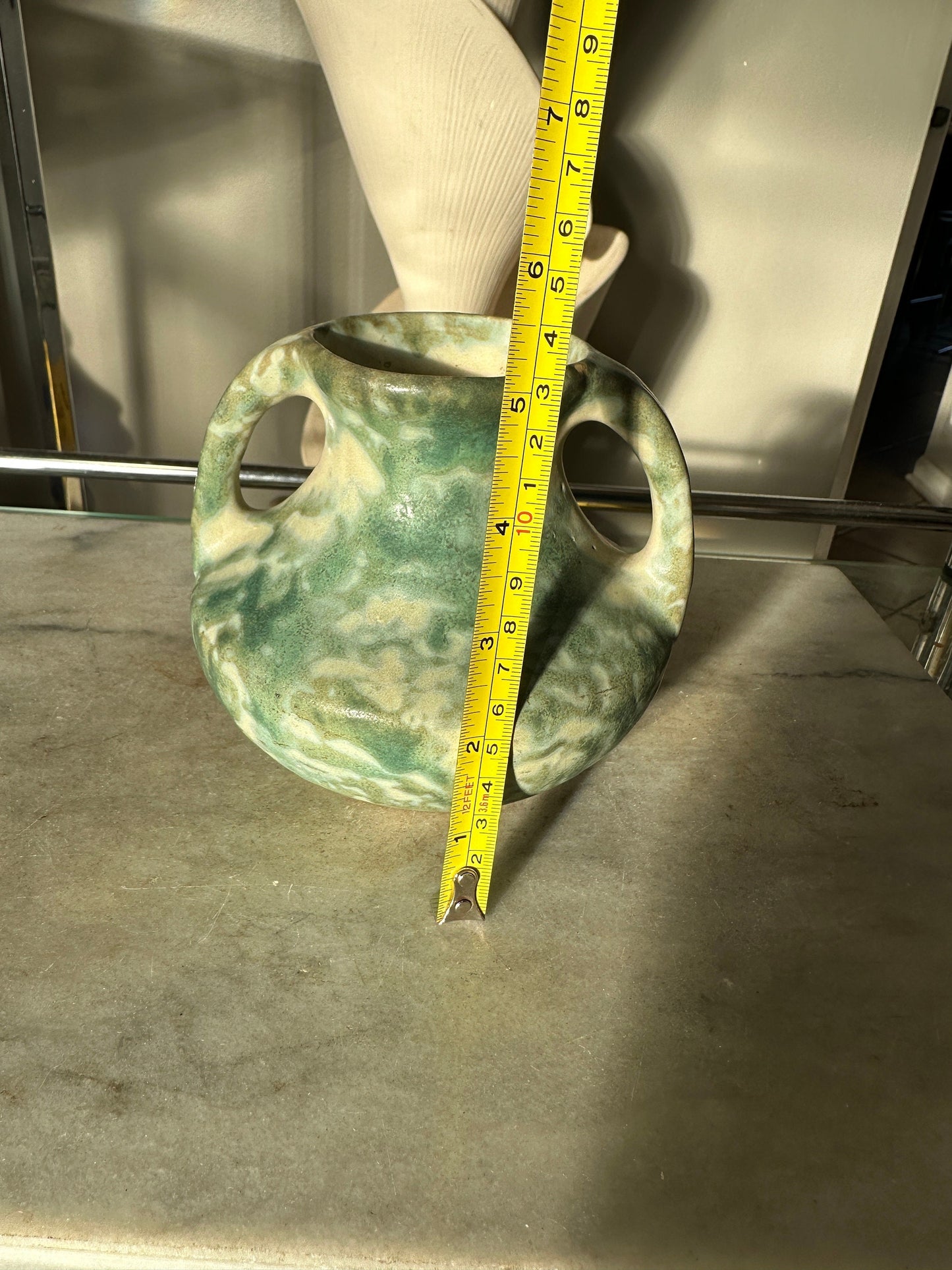 Burley Winter 1930s Vintage Art Pottery Mottled Green Ceramic Vase