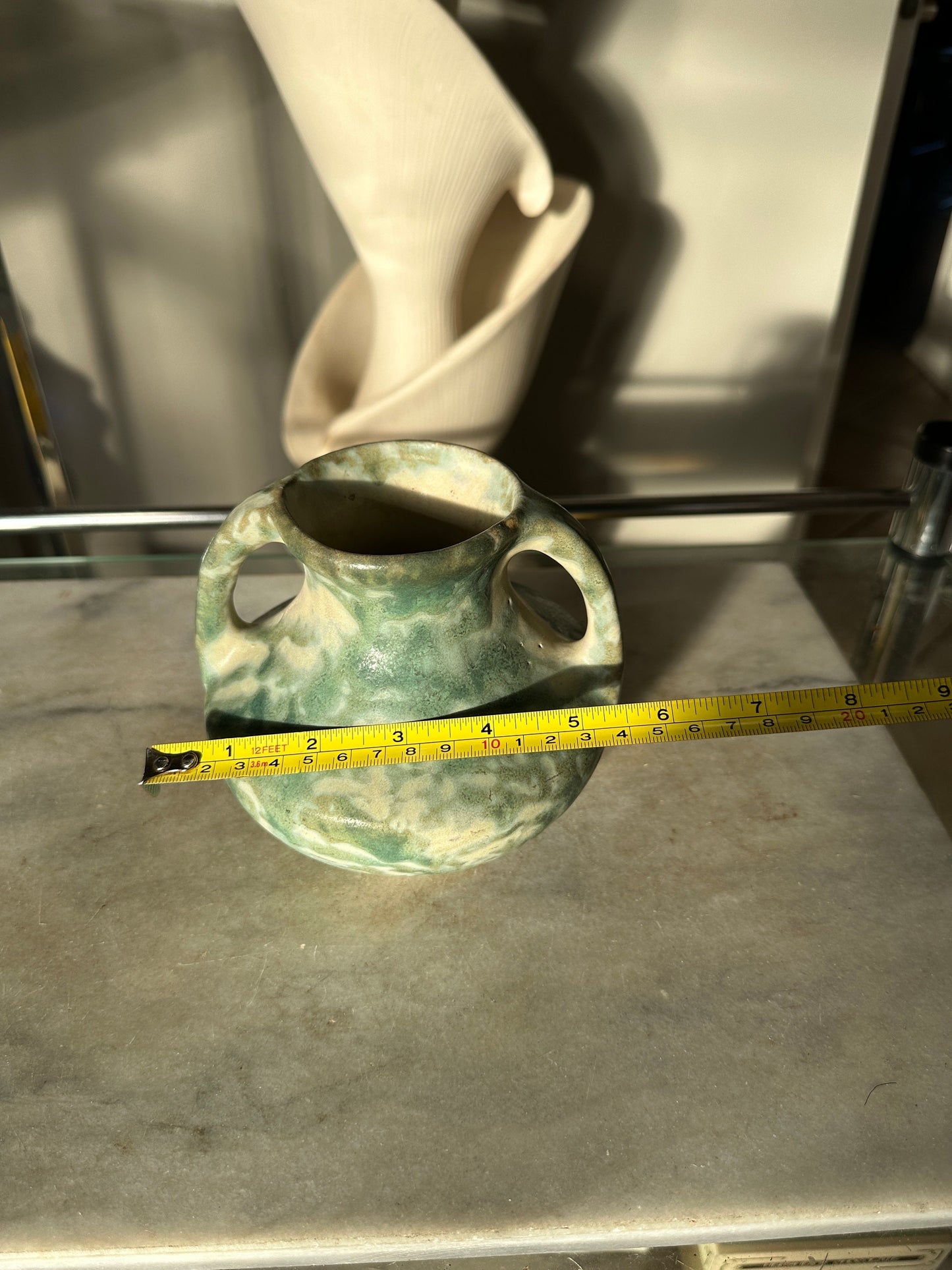 Burley Winter 1930s Vintage Art Pottery Mottled Green Ceramic Vase