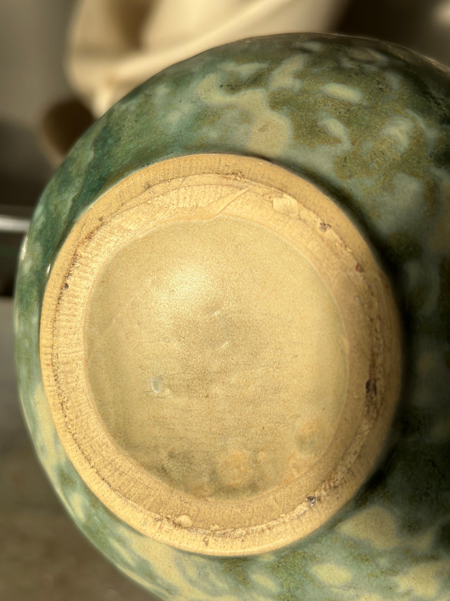 Burley Winter 1930s Vintage Art Pottery Mottled Green Ceramic Vase