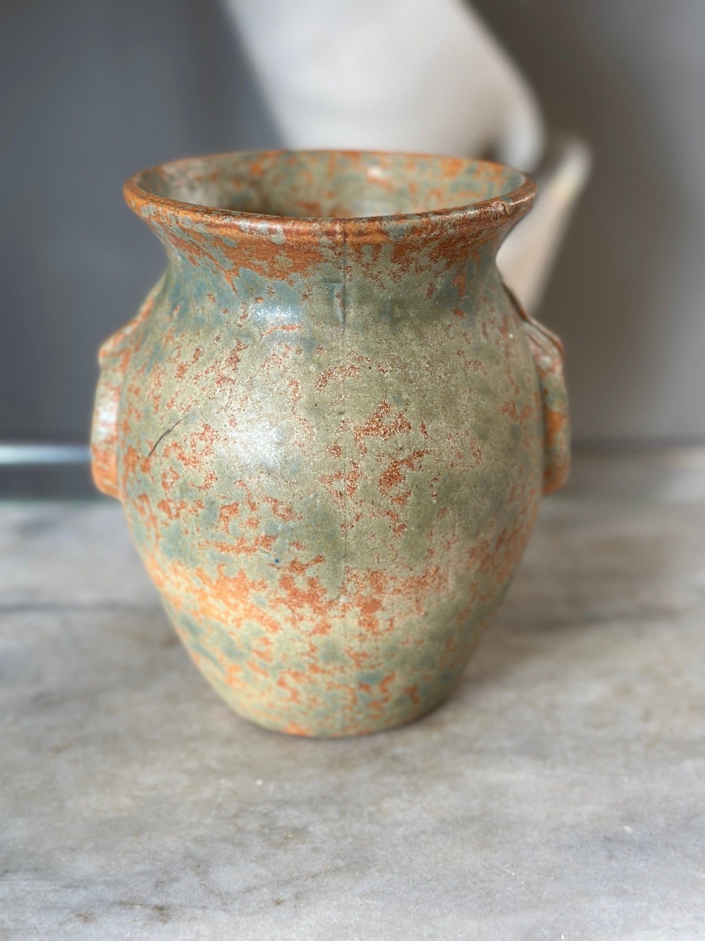 Burley Winter 1930s Vintage Art Pottery Mottled Green and Orange | Ceramic Vase 53