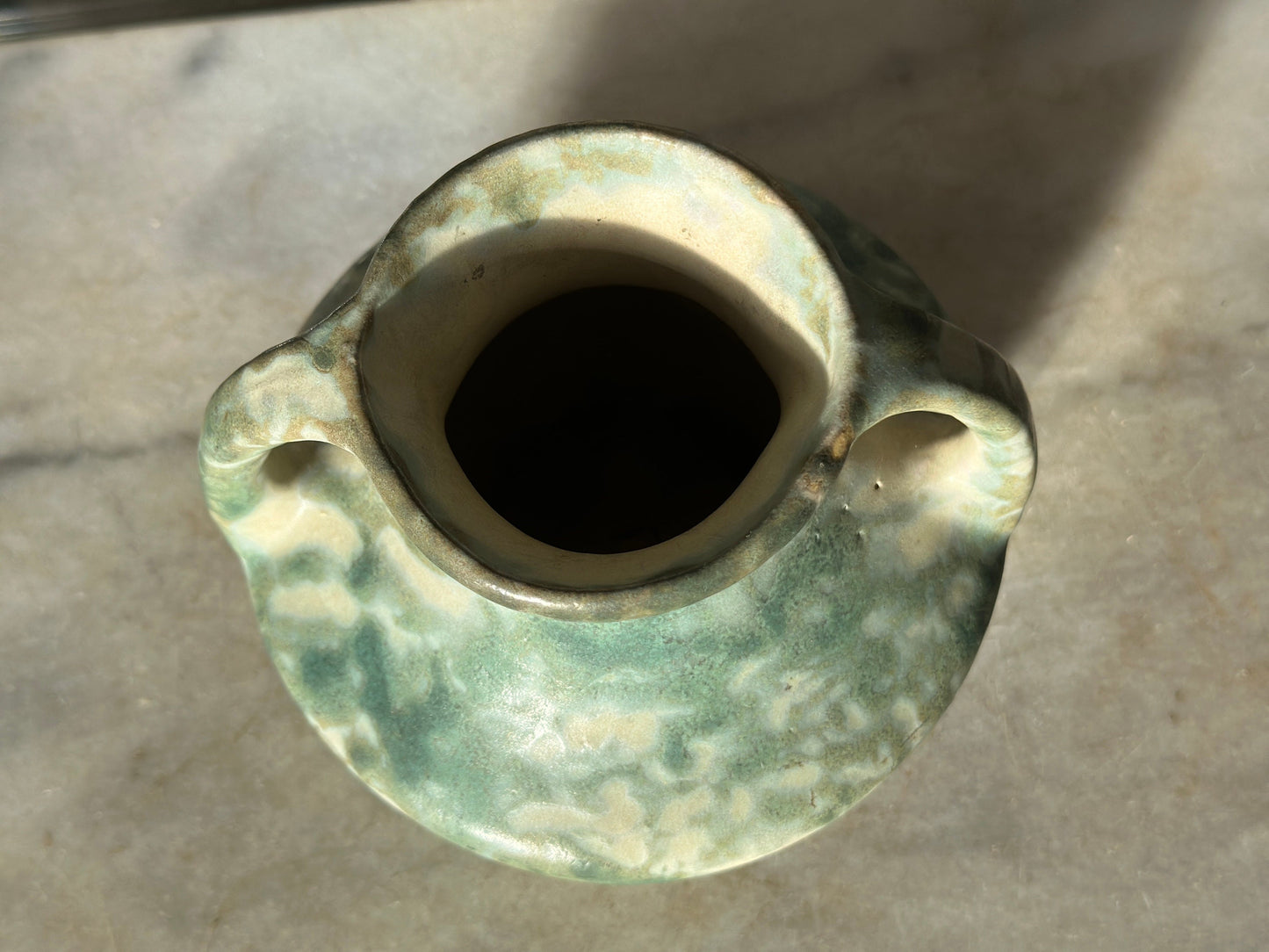 Burley Winter 1930s Vintage Art Pottery Mottled Green Ceramic Vase