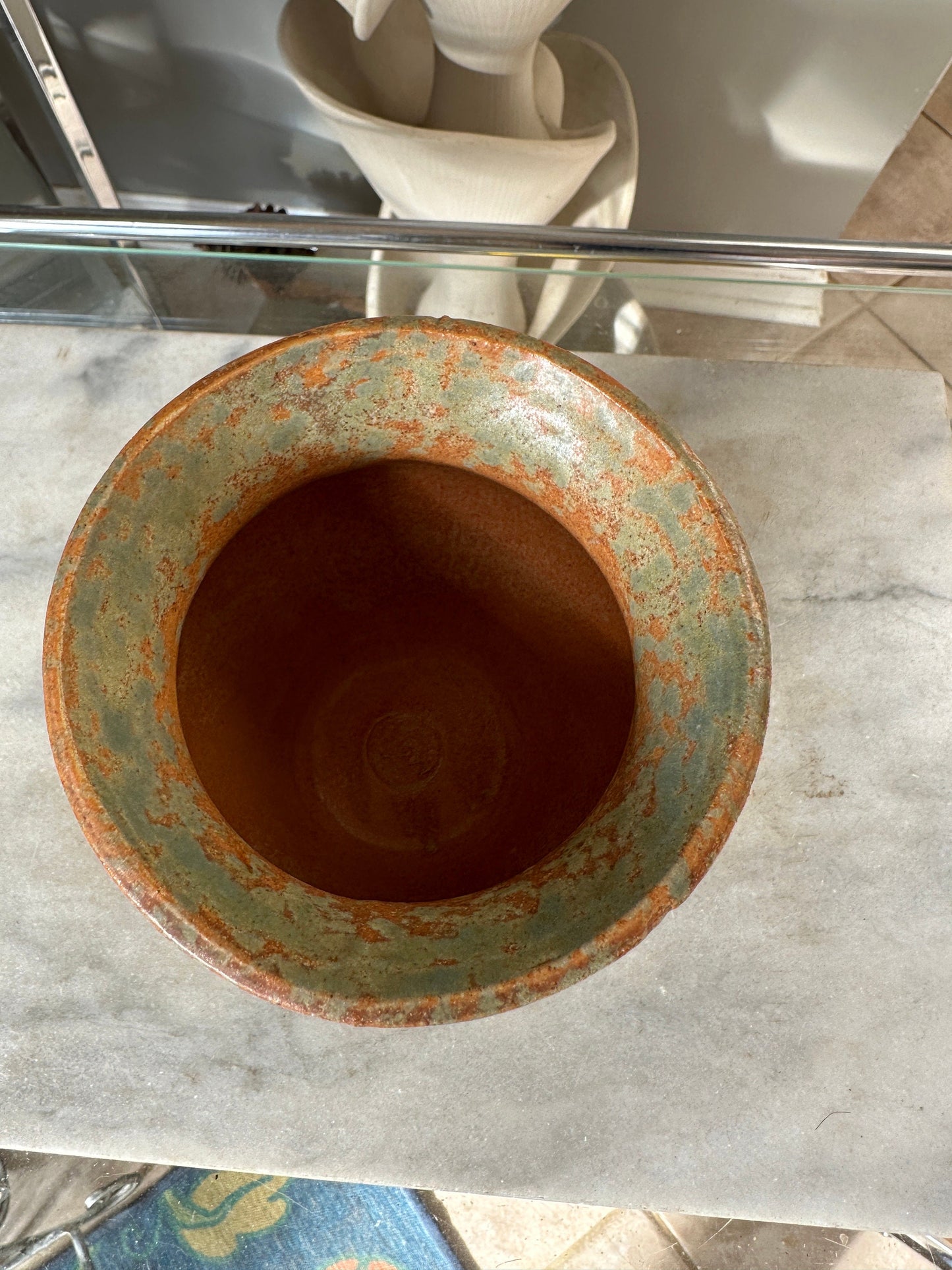 Burley Winter 1930s Vintage Art Pottery Mottled Green and Orange | Ceramic Vase 53