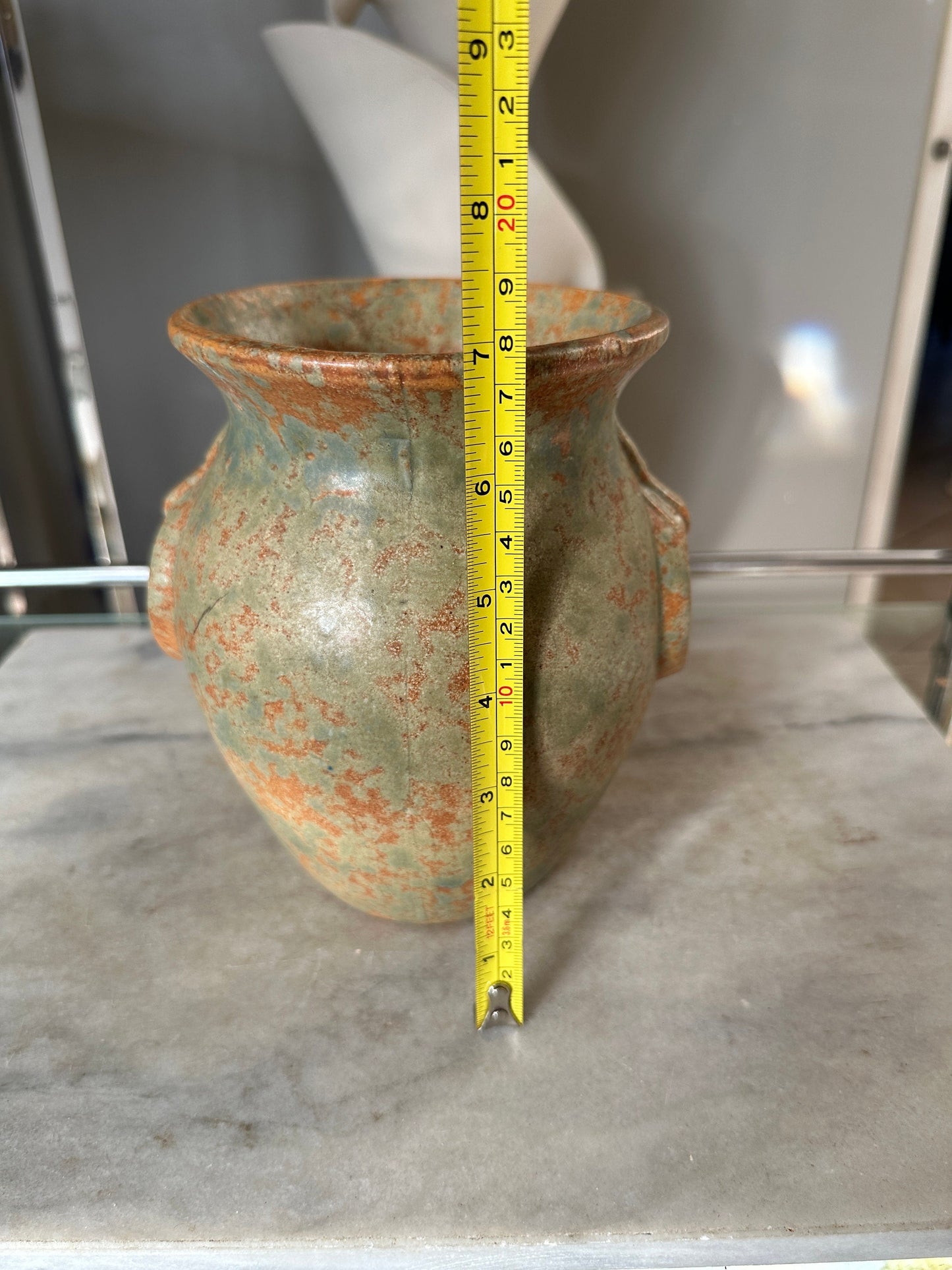 Burley Winter 1930s Vintage Art Pottery Mottled Green and Orange | Ceramic Vase 53