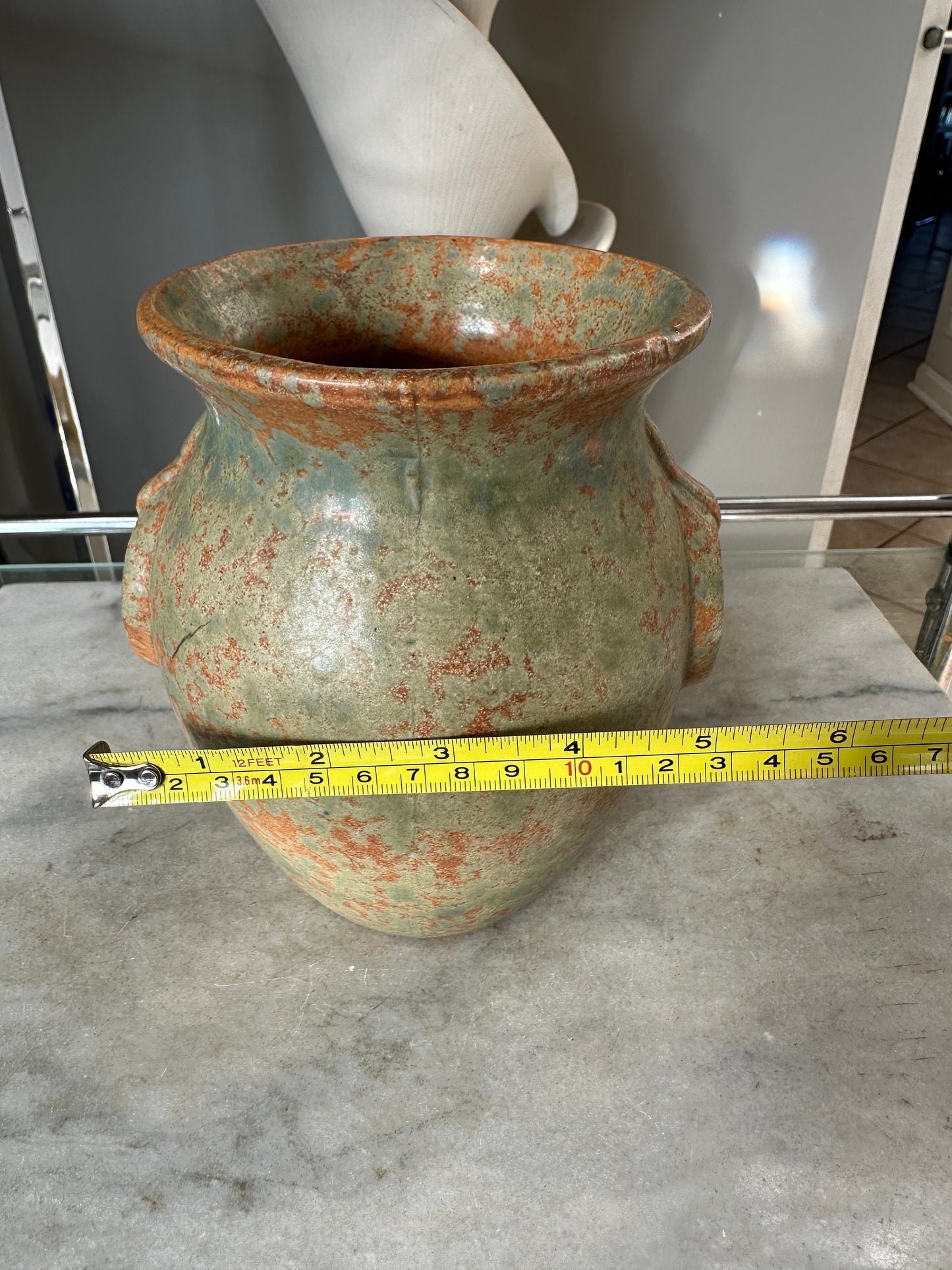 Burley Winter 1930s Vintage Art Pottery Mottled Green and Orange | Ceramic Vase 53