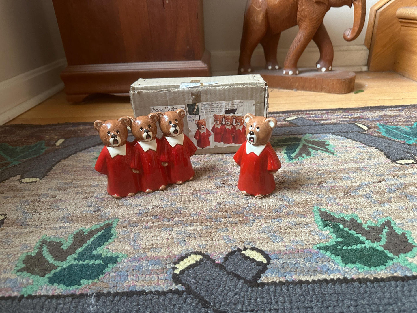 Vintage 1983 Dept 56 Christmas Choir Bear Figurines - Lynda Sylvester Design, Xmas Kitsch