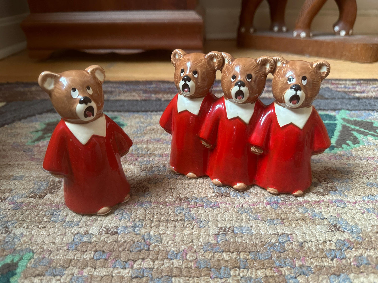Vintage 1983 Dept 56 Christmas Choir Bear Figurines - Lynda Sylvester Design, Xmas Kitsch