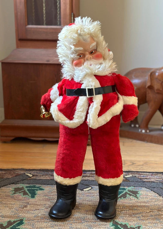 Vintage Rushton Style Santa Doll: MCM Rubber Face, Long Legs, 21”