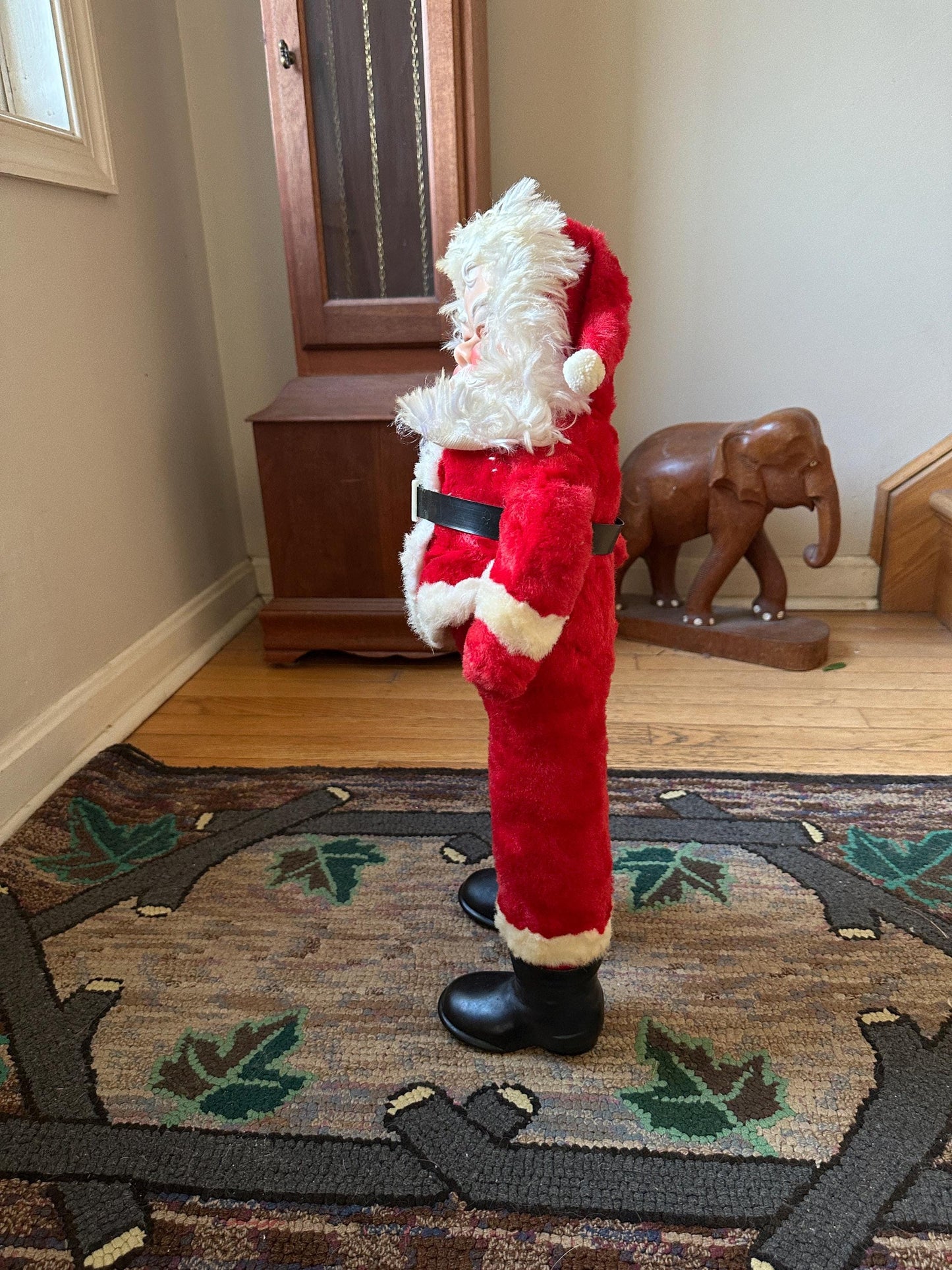 Vintage Rushton Style Santa Doll: MCM Rubber Face, Long Legs, 21”