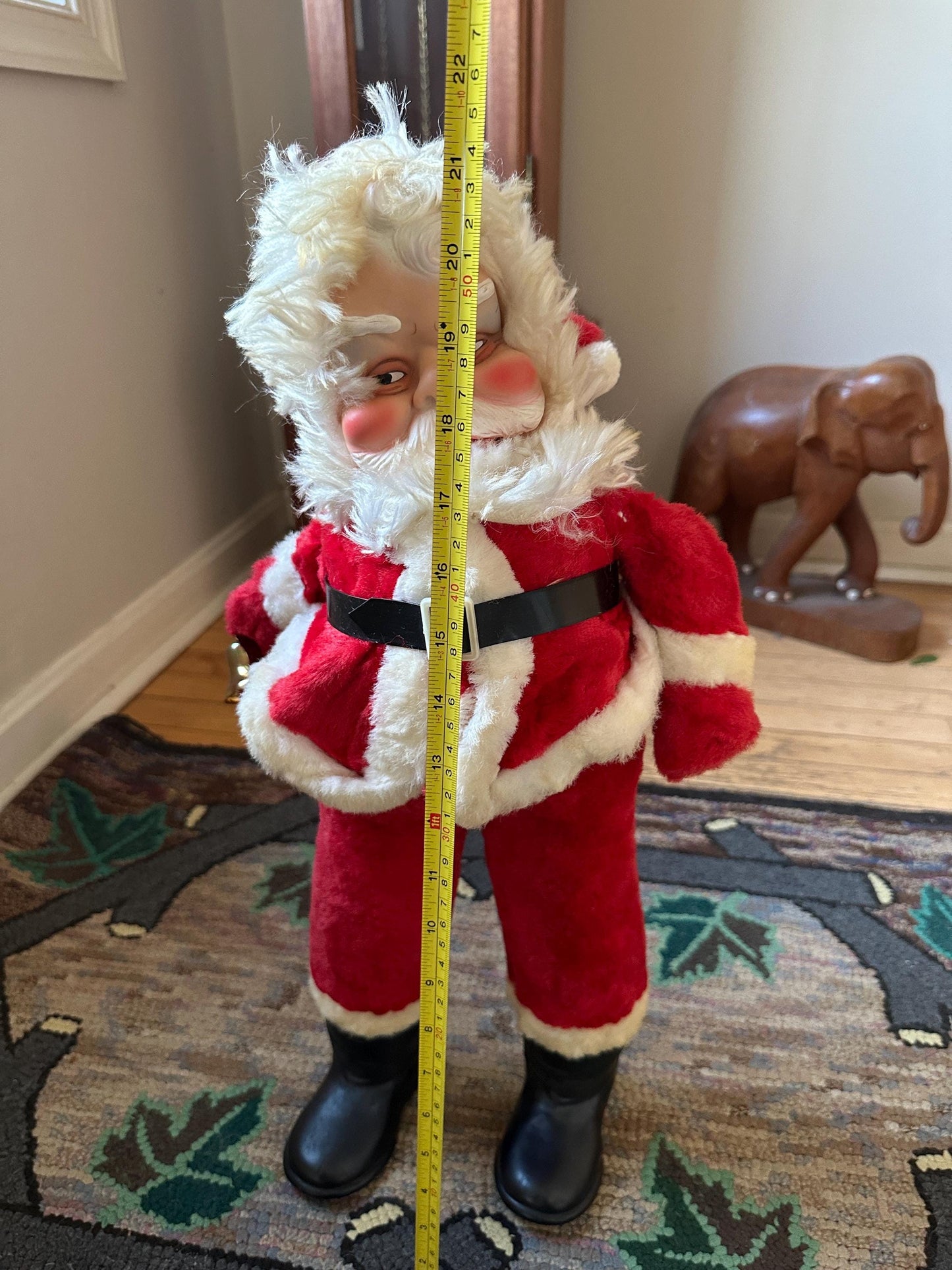 Vintage Rushton Style Santa Doll: MCM Rubber Face, Long Legs, 21”