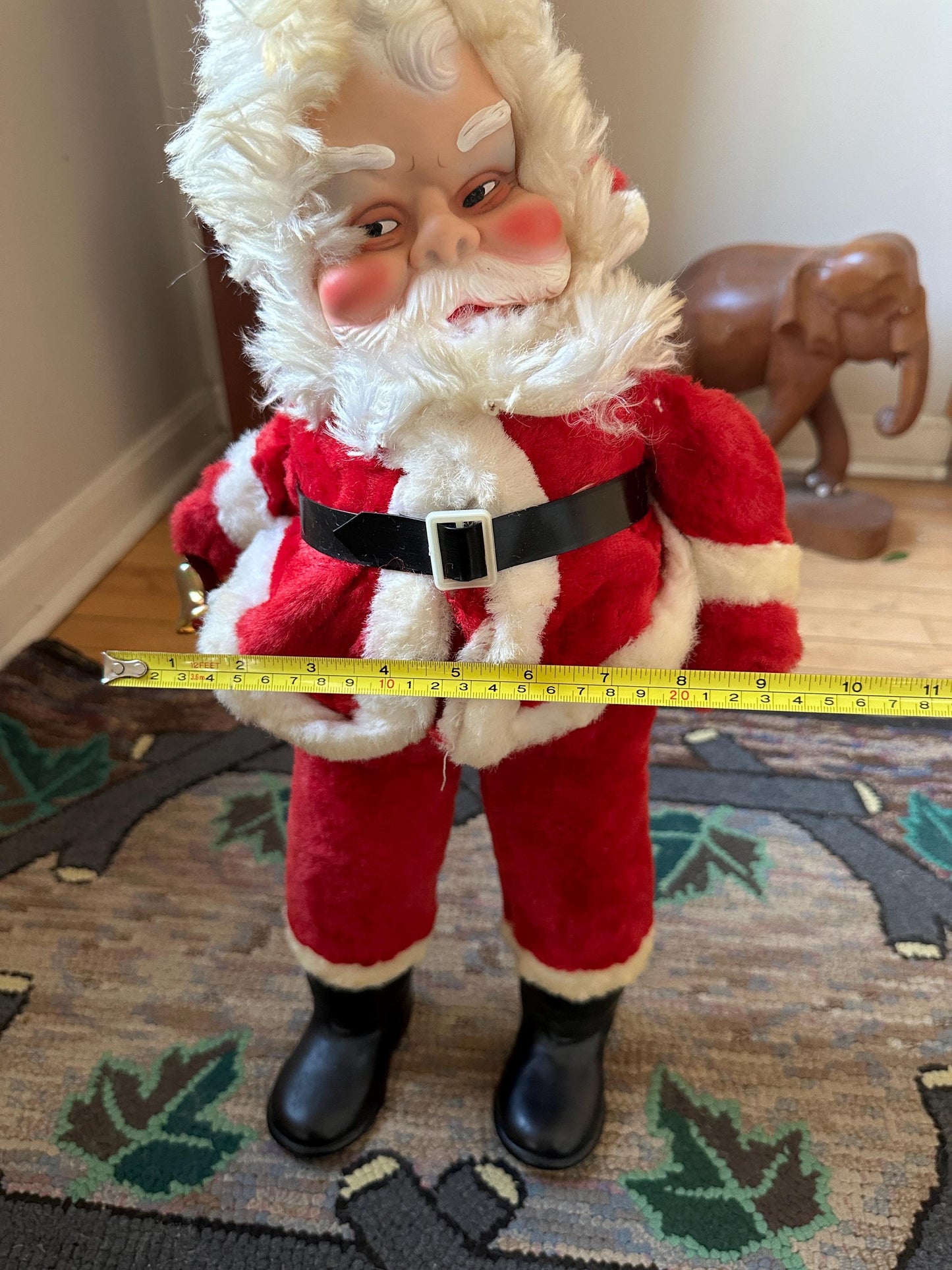 Vintage Rushton Style Santa Doll: MCM Rubber Face, Long Legs, 21”