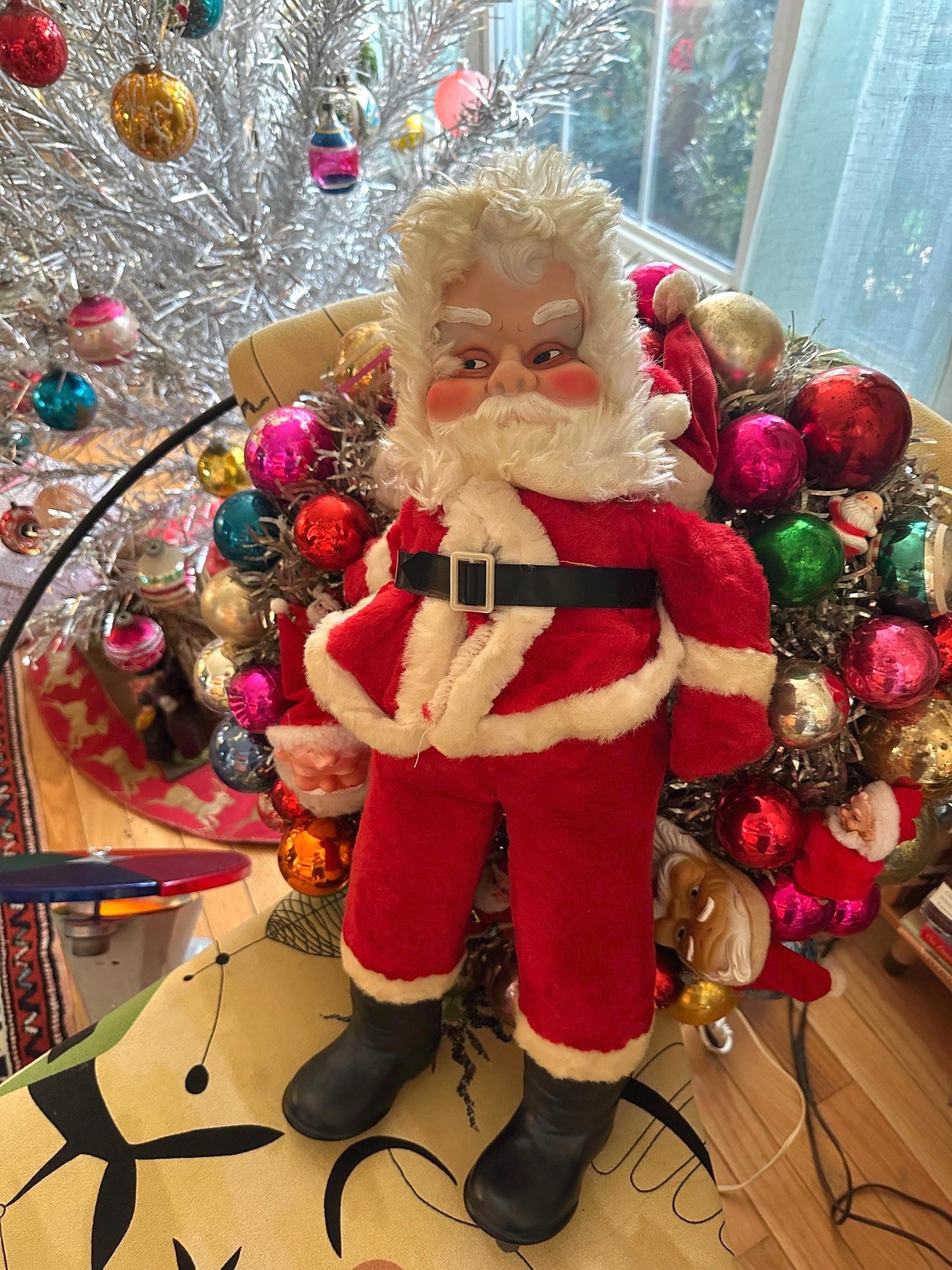 Vintage Rushton Style Santa Doll: MCM Rubber Face, Long Legs, 21”