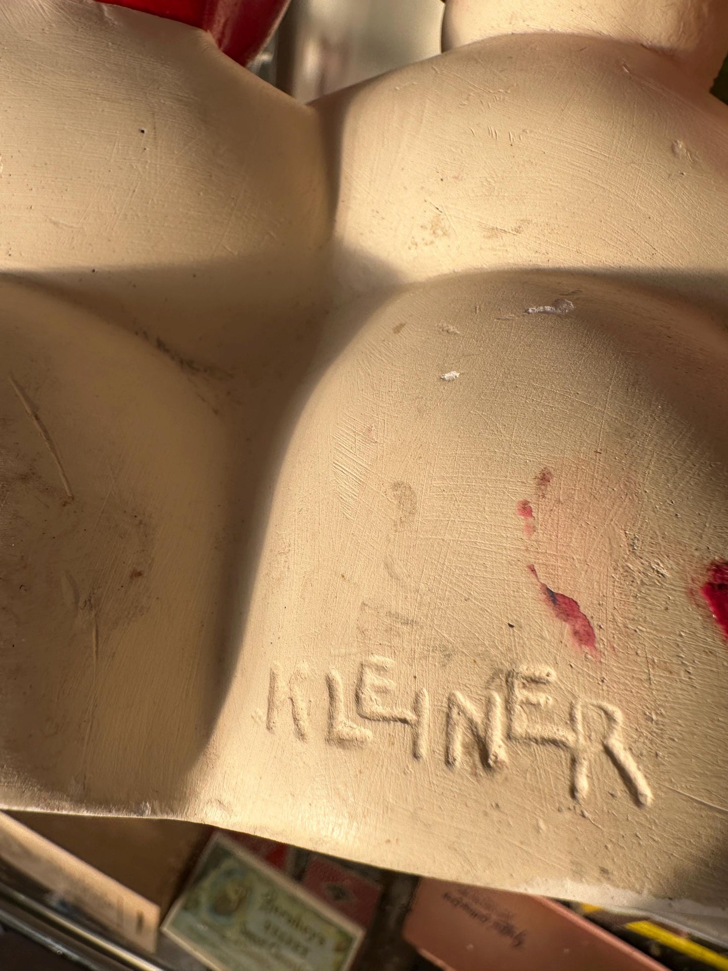 Rare Antique Herman Kleiner Chalkware Snowman Family Candle Holder 1900s