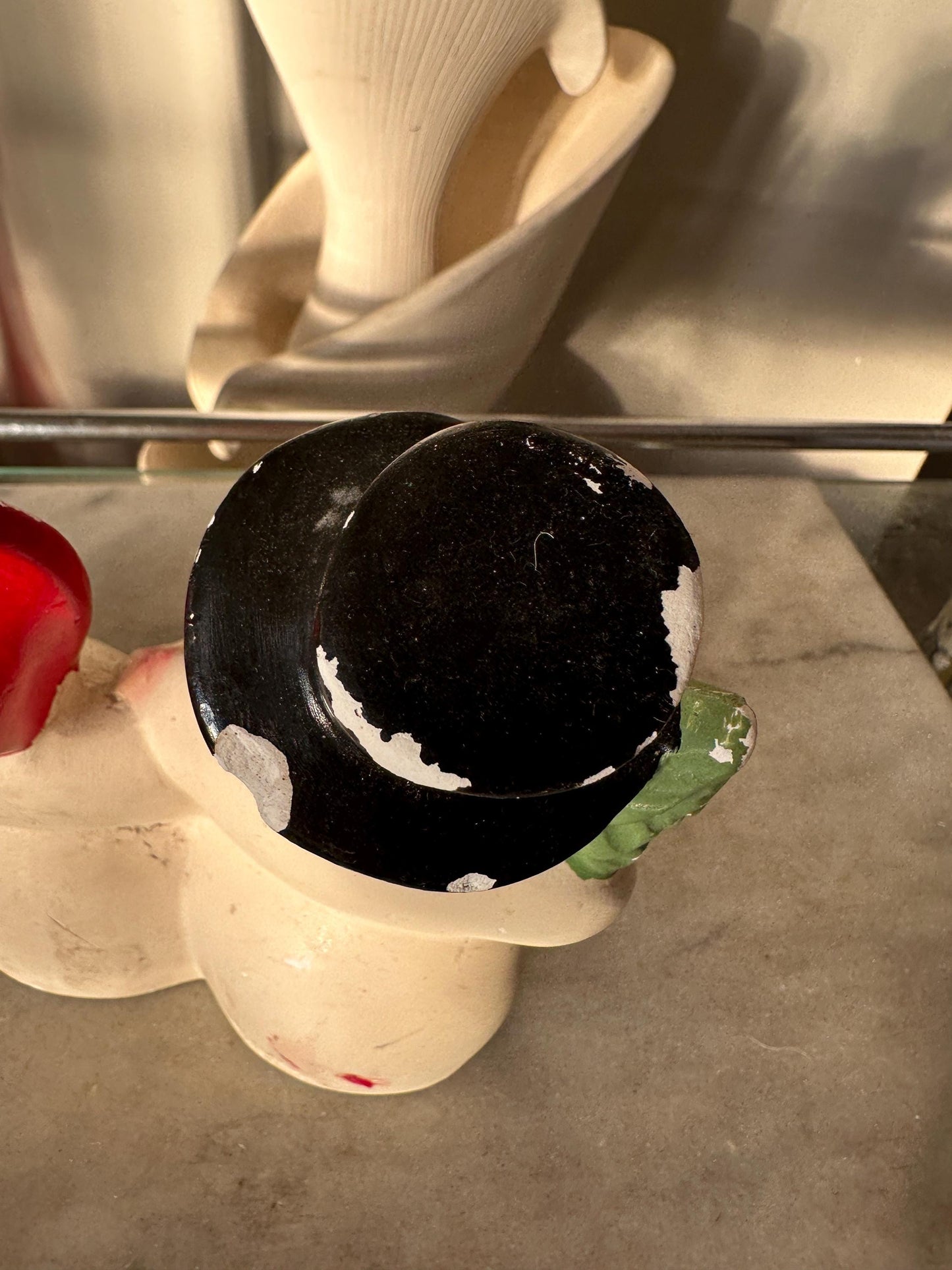 Rare Antique Herman Kleiner Chalkware Snowman Family Candle Holder 1900s