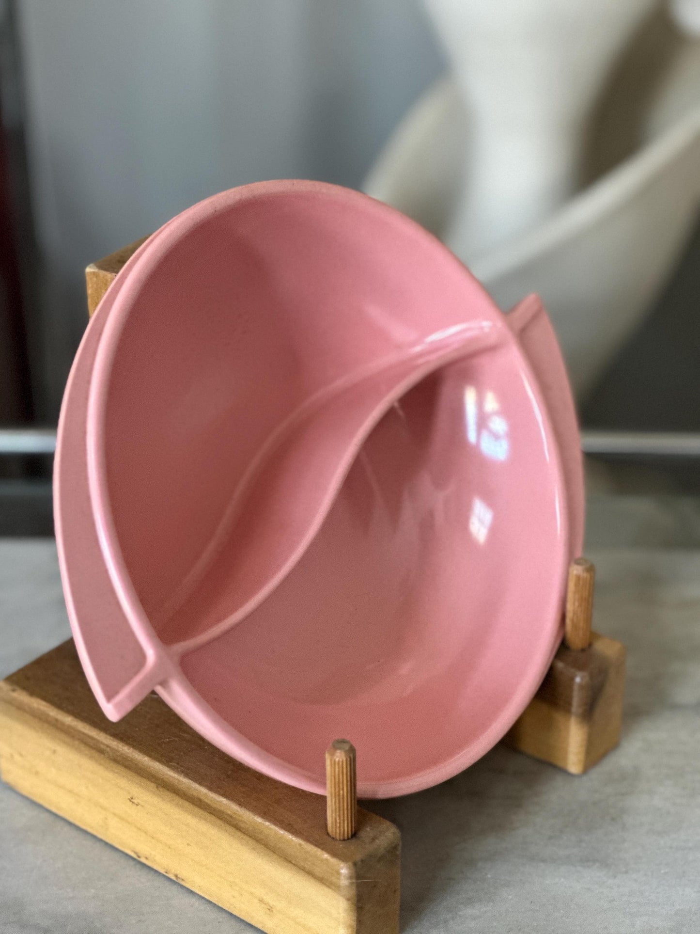 Pastel Pink Boonton Melamine Divided Bowl: Mid-Century Modern Serving Piece