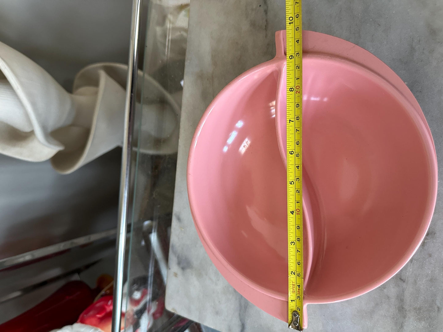 Pastel Pink Boonton Melamine Divided Bowl: Mid-Century Modern Serving Piece