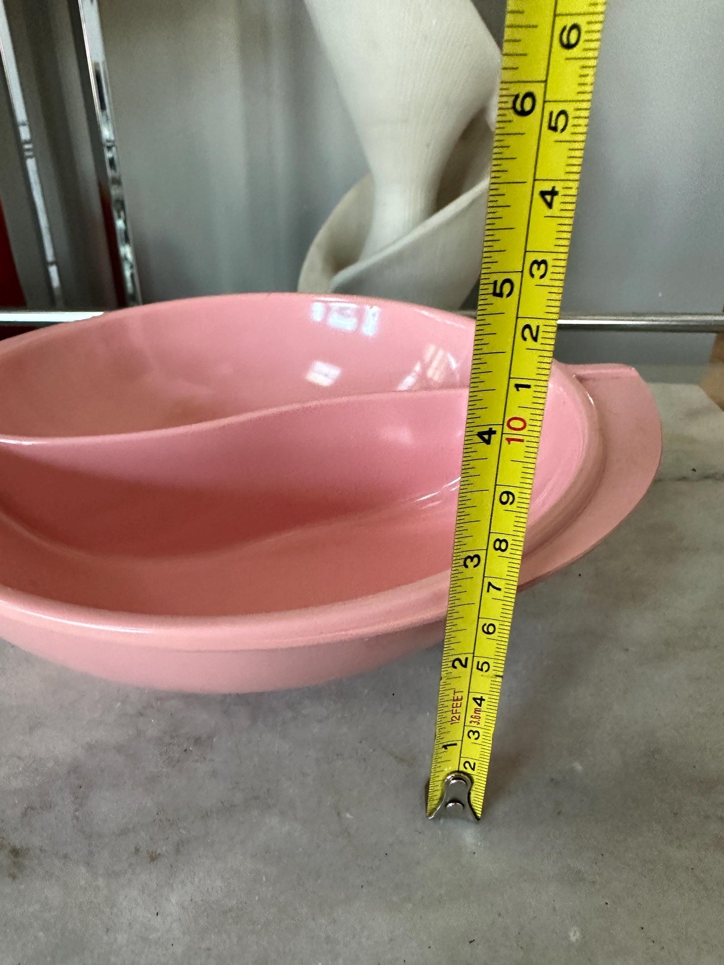 Pastel Pink Boonton Melamine Divided Bowl: Mid-Century Modern Serving Piece