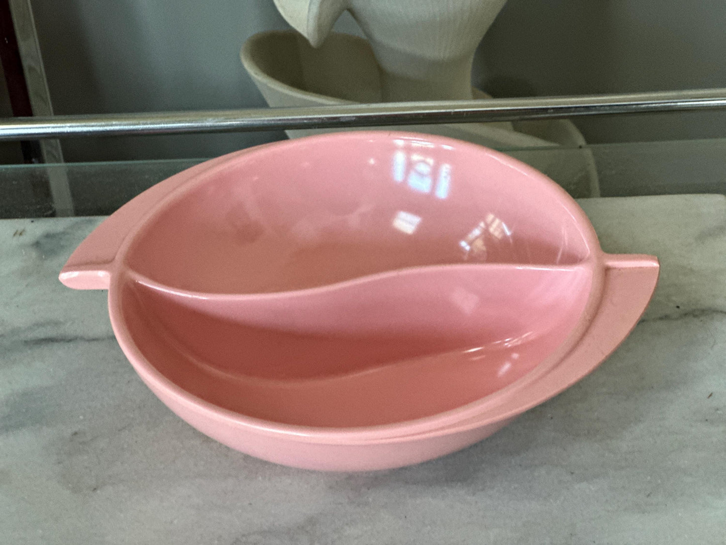 Pastel Pink Boonton Melamine Divided Bowl: Mid-Century Modern Serving Piece