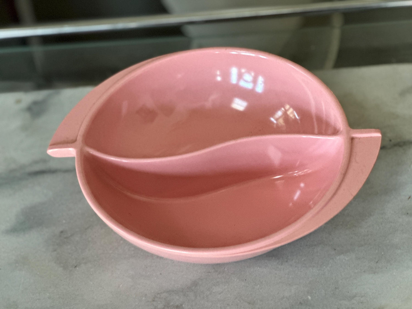 Pastel Pink Boonton Melamine Divided Bowl: Mid-Century Modern Serving Piece