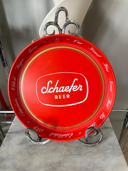 Vintage Schaefer Beer Ref Metal Bar Tray |  Beer Lover Gift Home Bar Accessories Authentic Schaefer Memorabilia Round Serving Tray