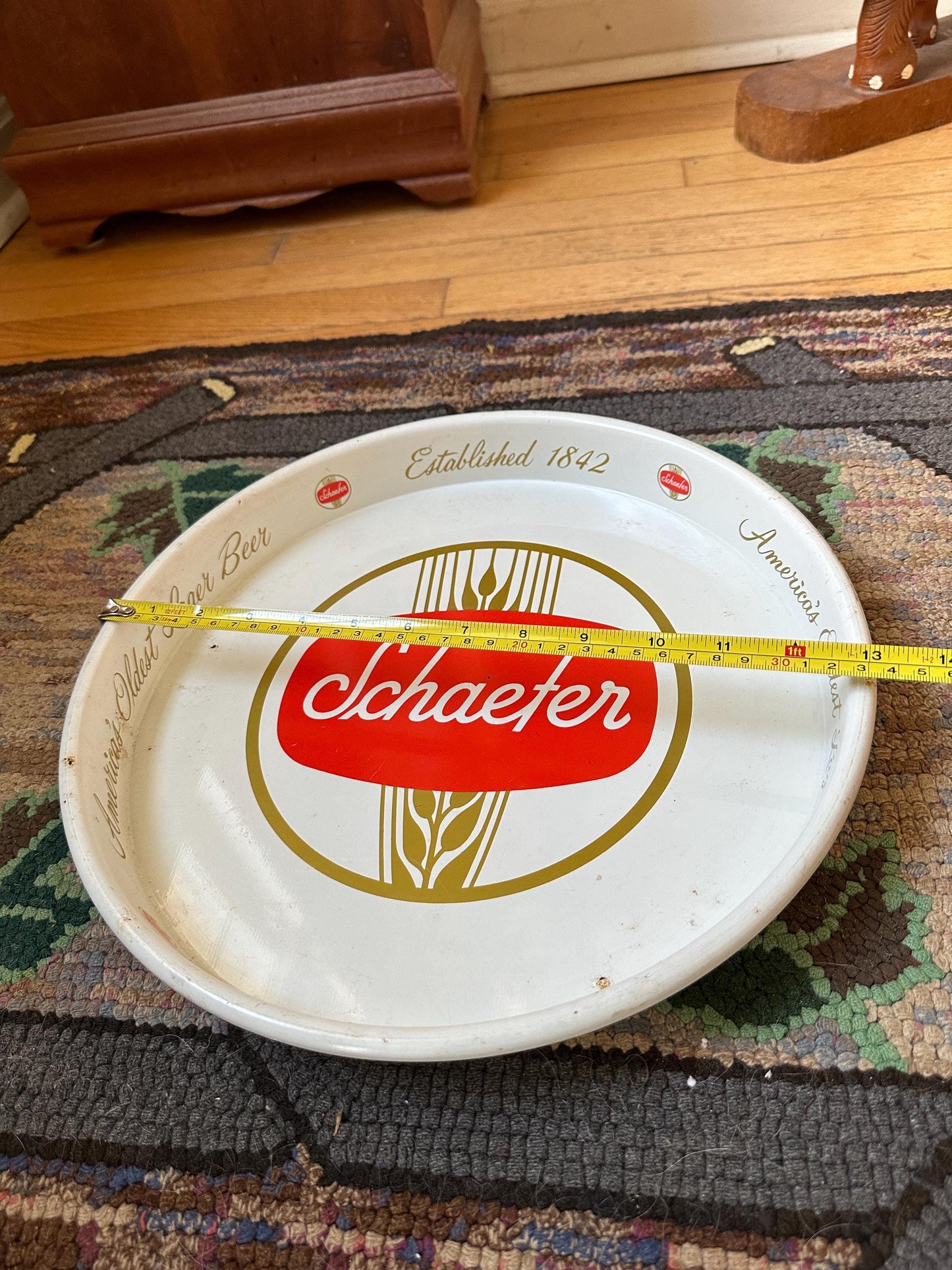 Vintage Schaefer Beer Metal Bar Tray |  Beer Lover Gift Home Bar Accessories Authentic Budweiser Memorabilia Round Serving Tray