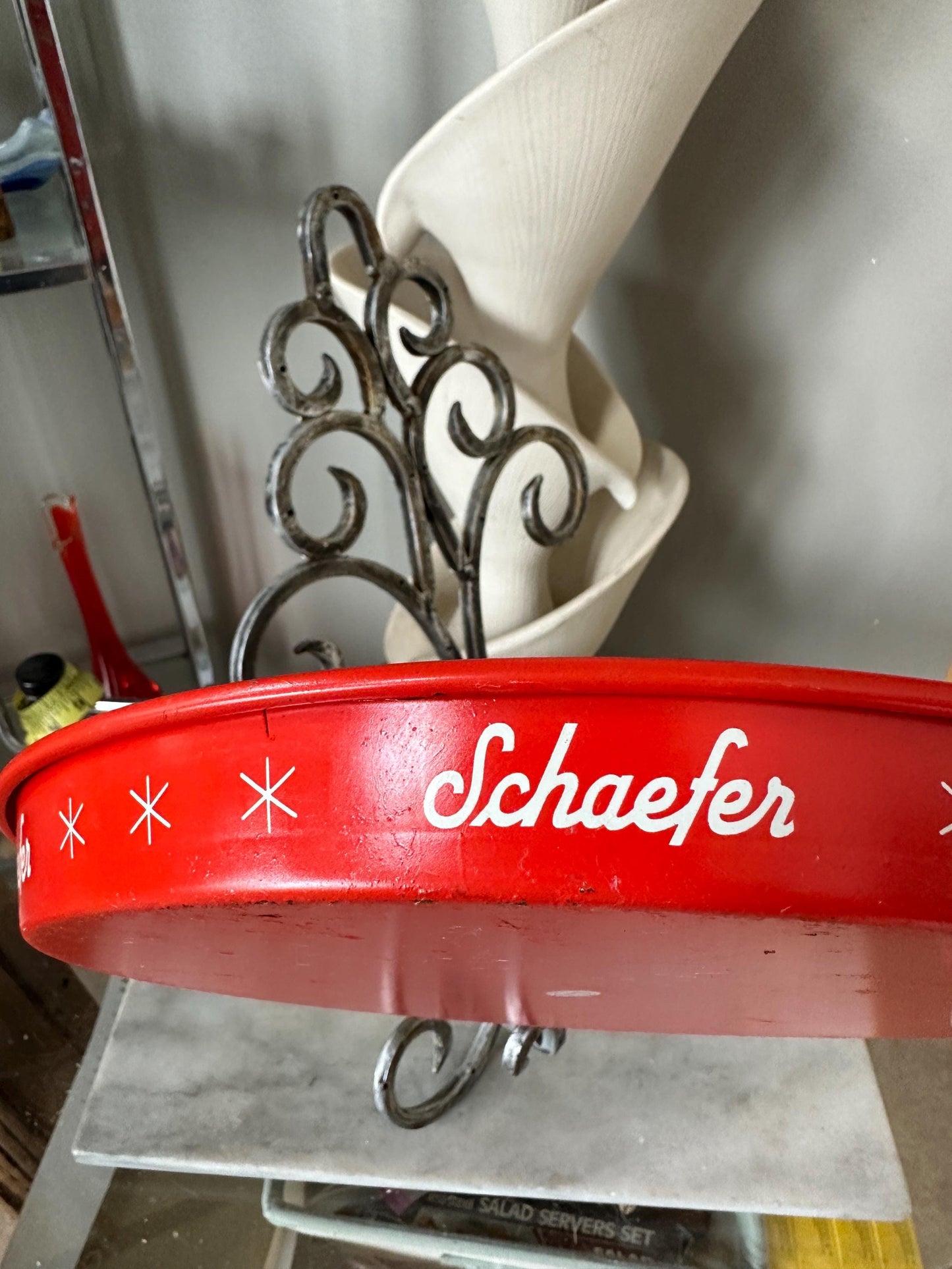 Vintage Schaefer Beer Ref Metal Bar Tray |  Beer Lover Gift Home Bar Accessories Authentic Schaefer Memorabilia Round Serving Tray