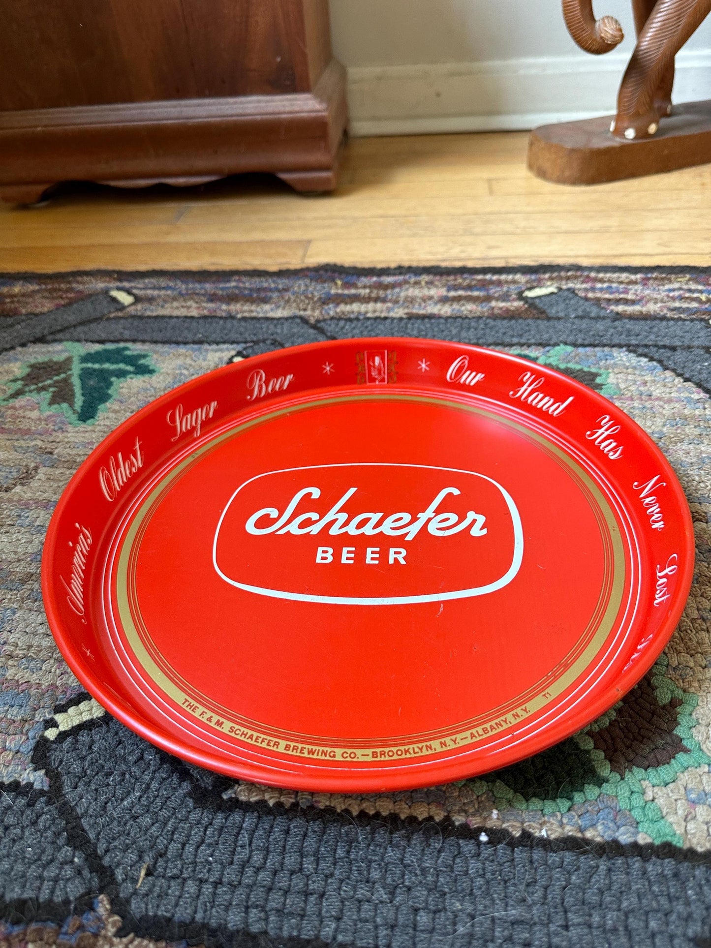 Vintage Schaefer Beer Ref Metal Bar Tray |  Beer Lover Gift Home Bar Accessories Authentic Schaefer Memorabilia Round Serving Tray