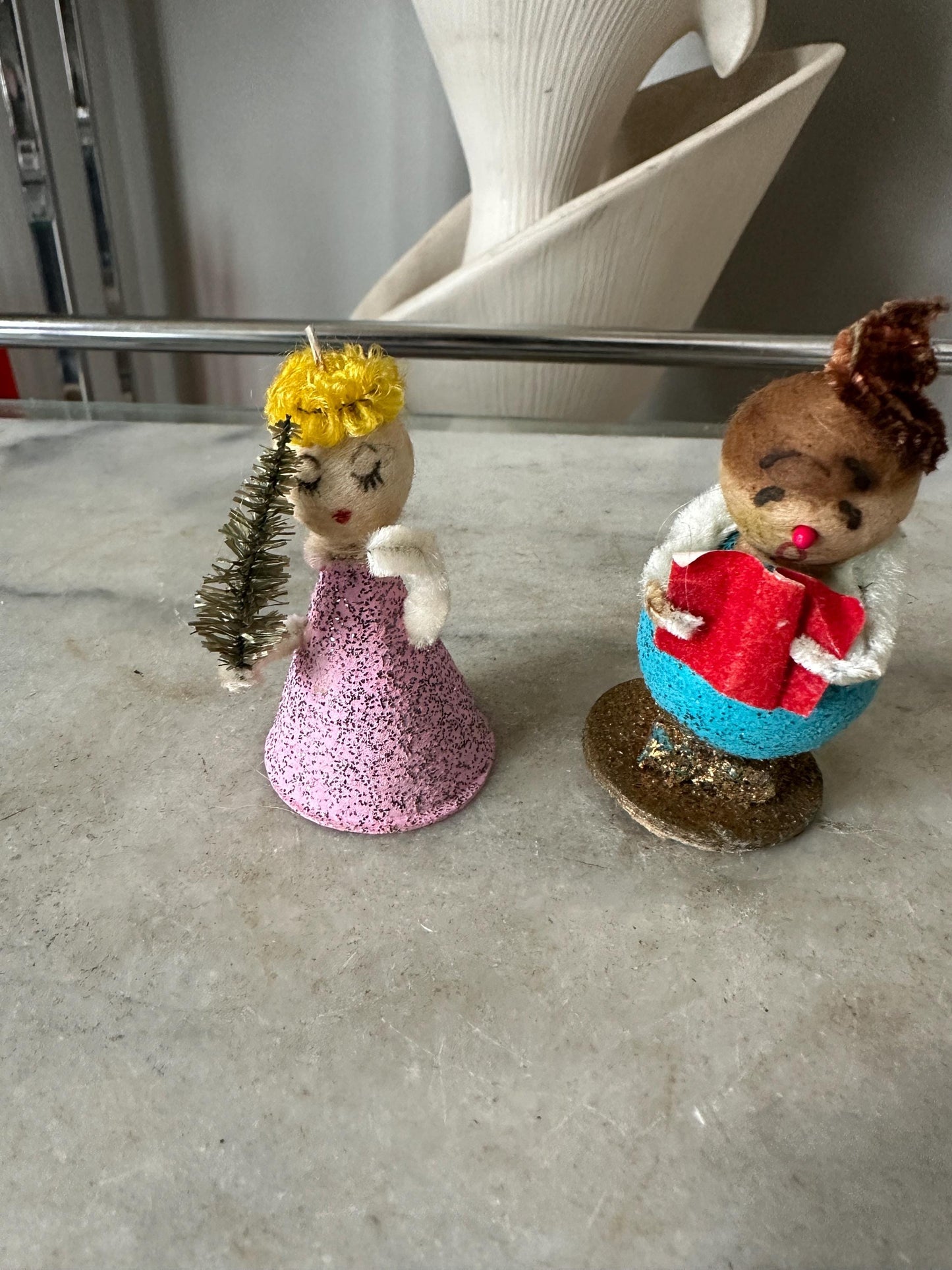 Kitschy Christmas Ornaments Set | Mercury Glass Tree, Putz Angel, Man (Made in Japan)