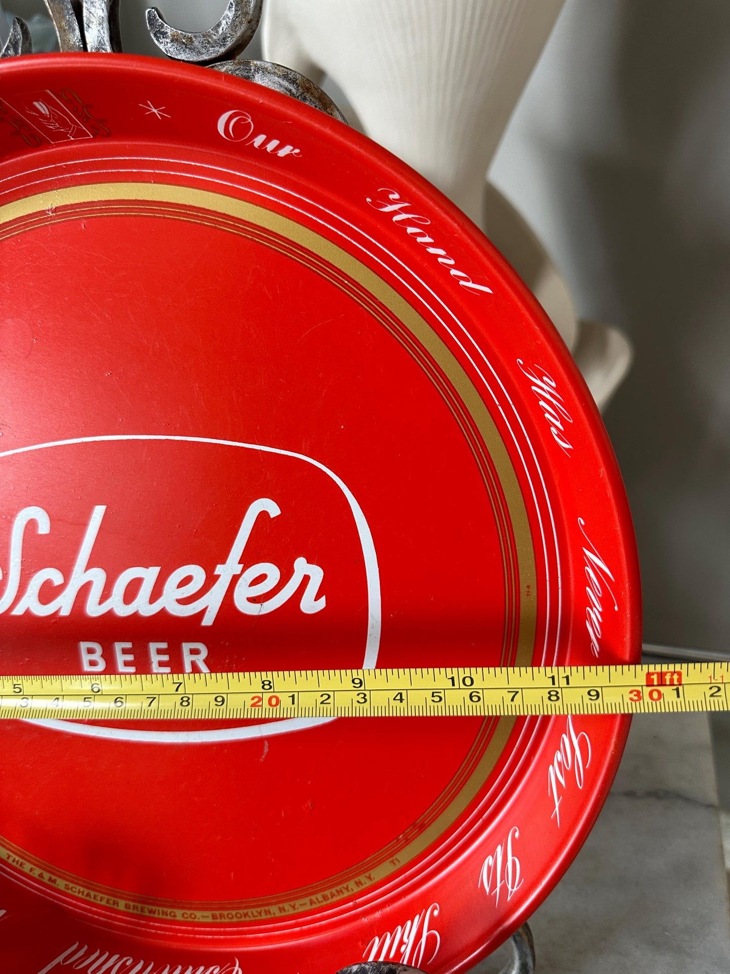Vintage Schaefer Beer Ref Metal Bar Tray |  Beer Lover Gift Home Bar Accessories Authentic Schaefer Memorabilia Round Serving Tray