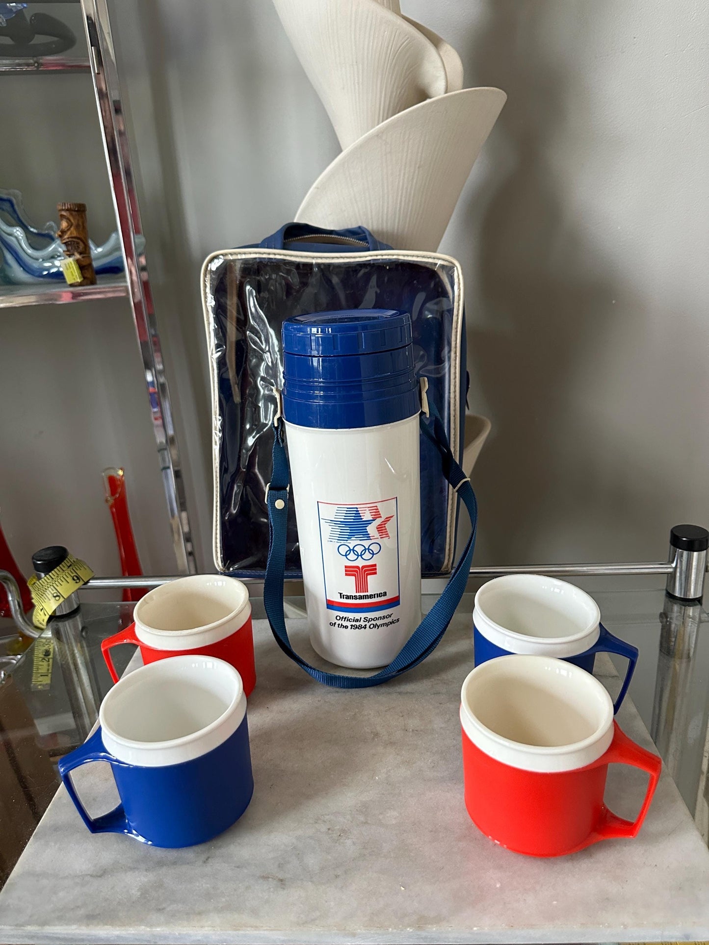 1984 Los Angeles Olympics Souvenir Thermos with Mugs | NOS