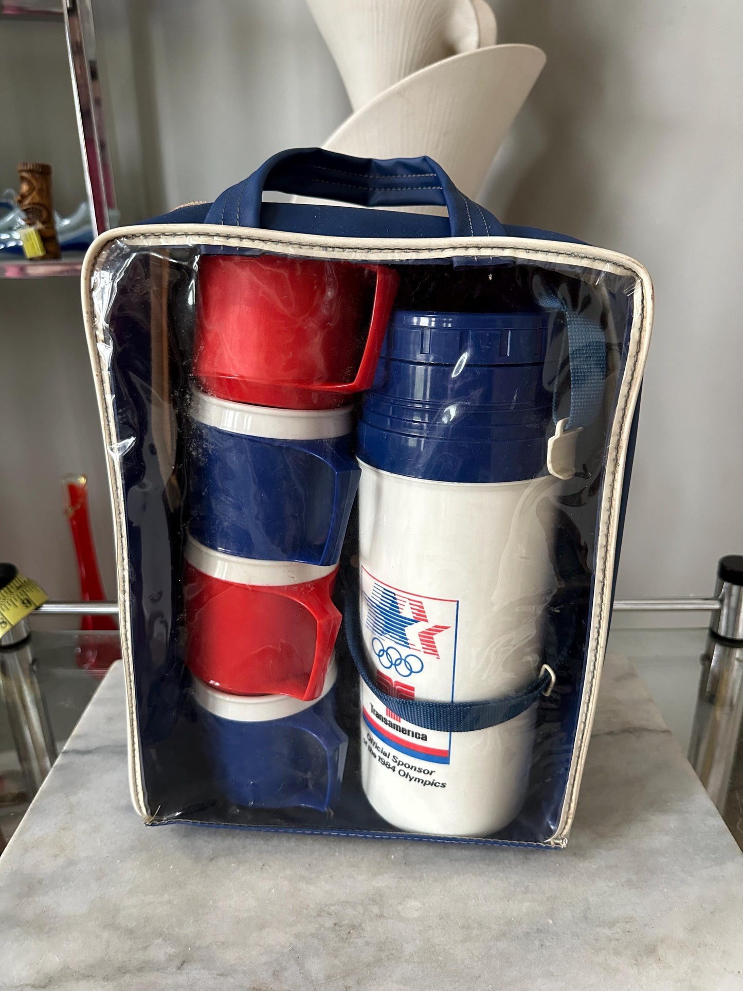 1984 Los Angeles Olympics Souvenir Thermos with Mugs | NOS