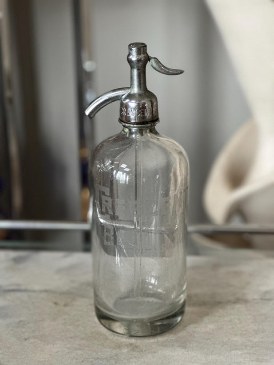 Antique Crescent Bottling Co. Seltzer Bottle: Camden NJ Etched Glass Display